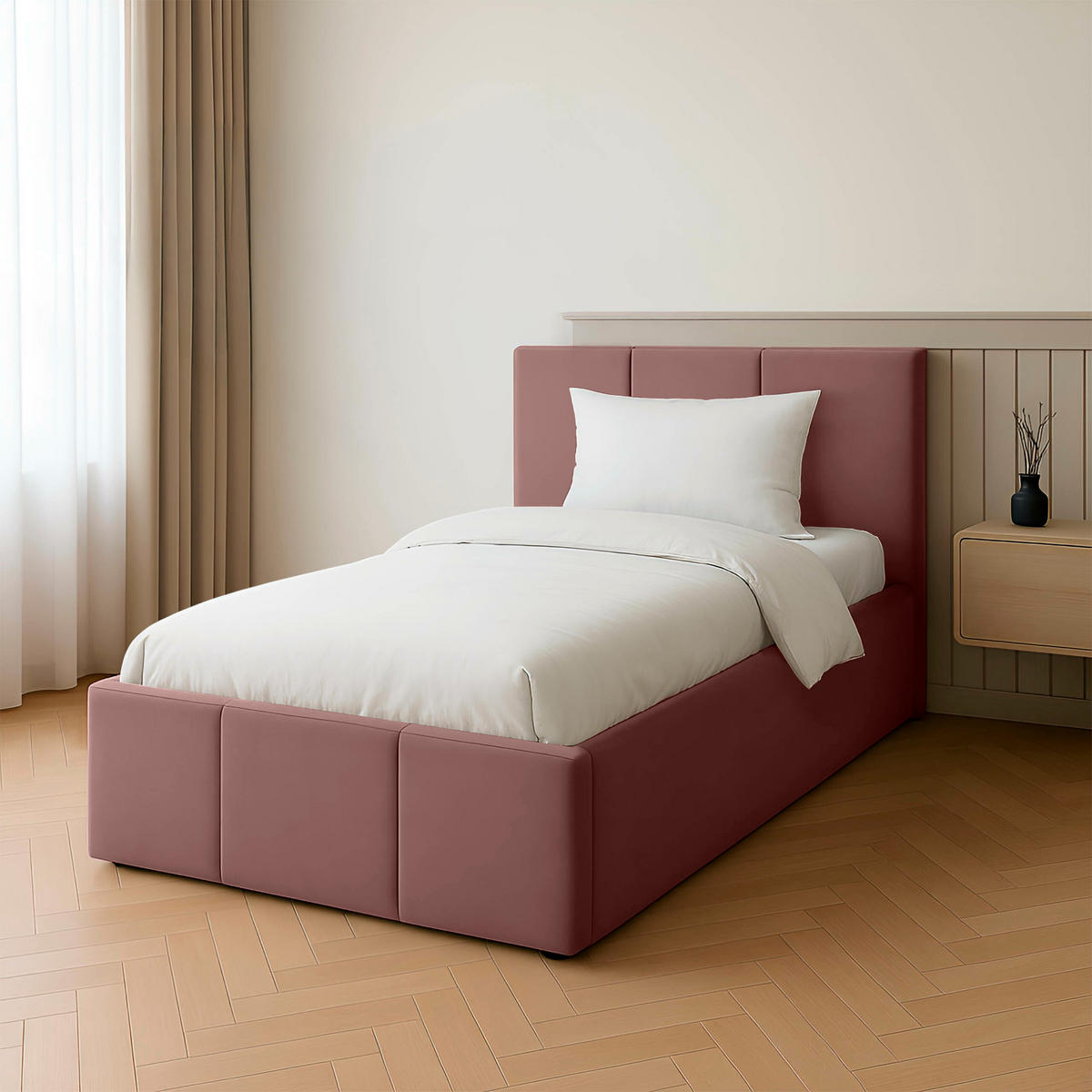 POLSTERBETT für Schlafzimmer Bett mit Stauraum Altrosa 90x200cm Kopfteil 120cm - Altrosa, Holzwerkstoff/Metall (90/200cm) - Muralo