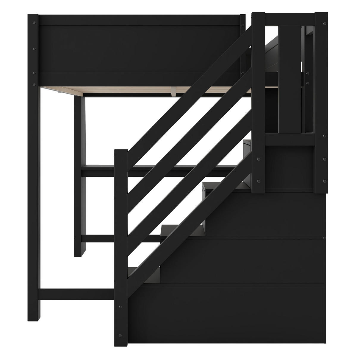 HOCHBETT 140/200 cm, Schwarz mit Schreibtisch und LED-Beleuchtung - Schwarz, Holzwerkstoff (140/200cm) - MIVRAY