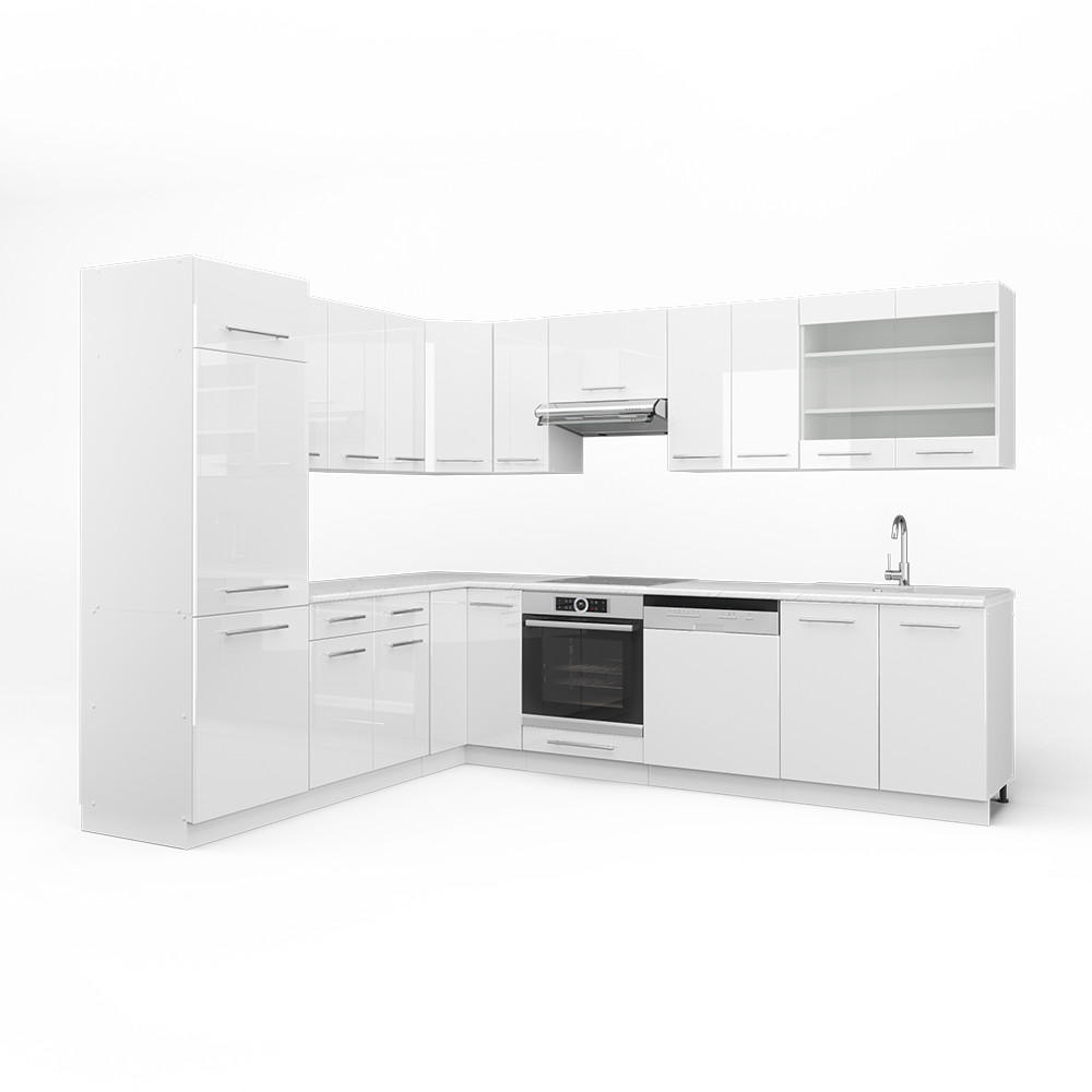 ECKKÜCHE Fame-Line Weiß 227 x 60 cm ohne AP - Weiß Hochglanz/Weiß, Holzwerkstoff (287/81.6/46cm) - Vicco