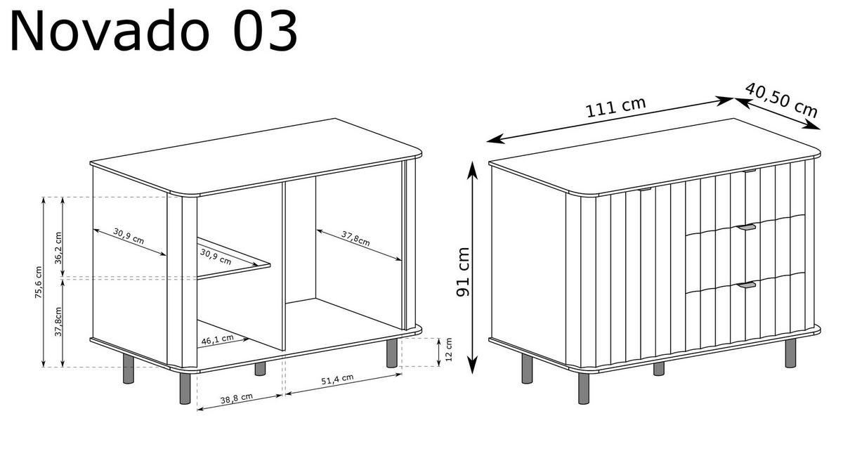 KOMMODE NOVADO-3 Greige - Greige, Holzwerkstoff (111/91/40.5cm)