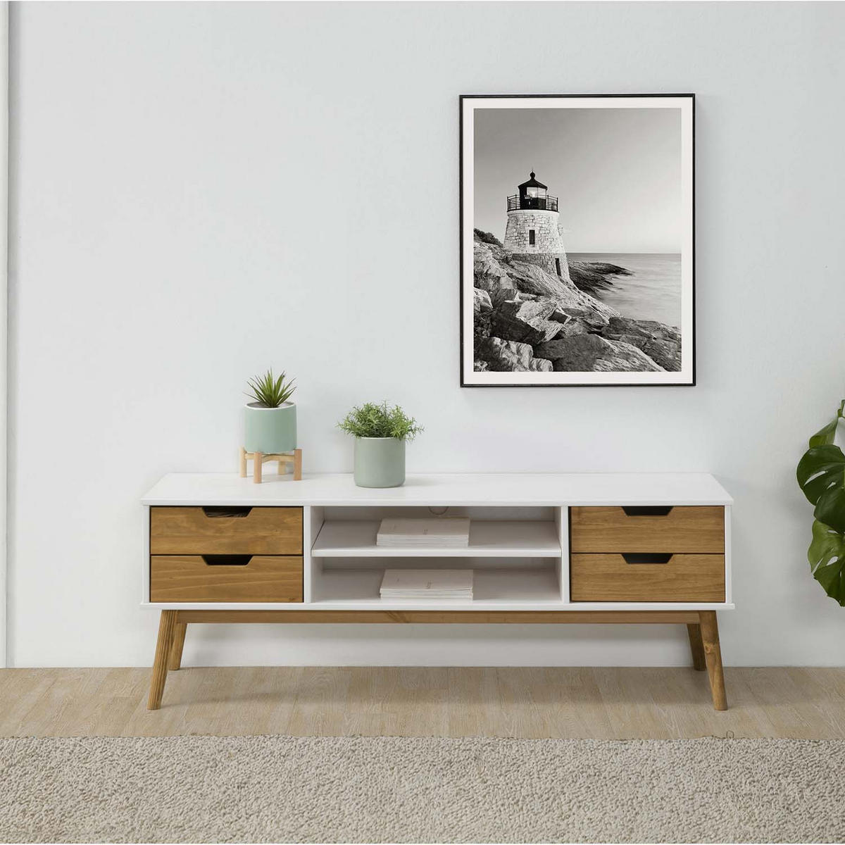 TV-ELEMENT Java 1 Tür 2 Schubladen Weiß - Weiß, Holz (140/52/40cm) - VS Venta-stock