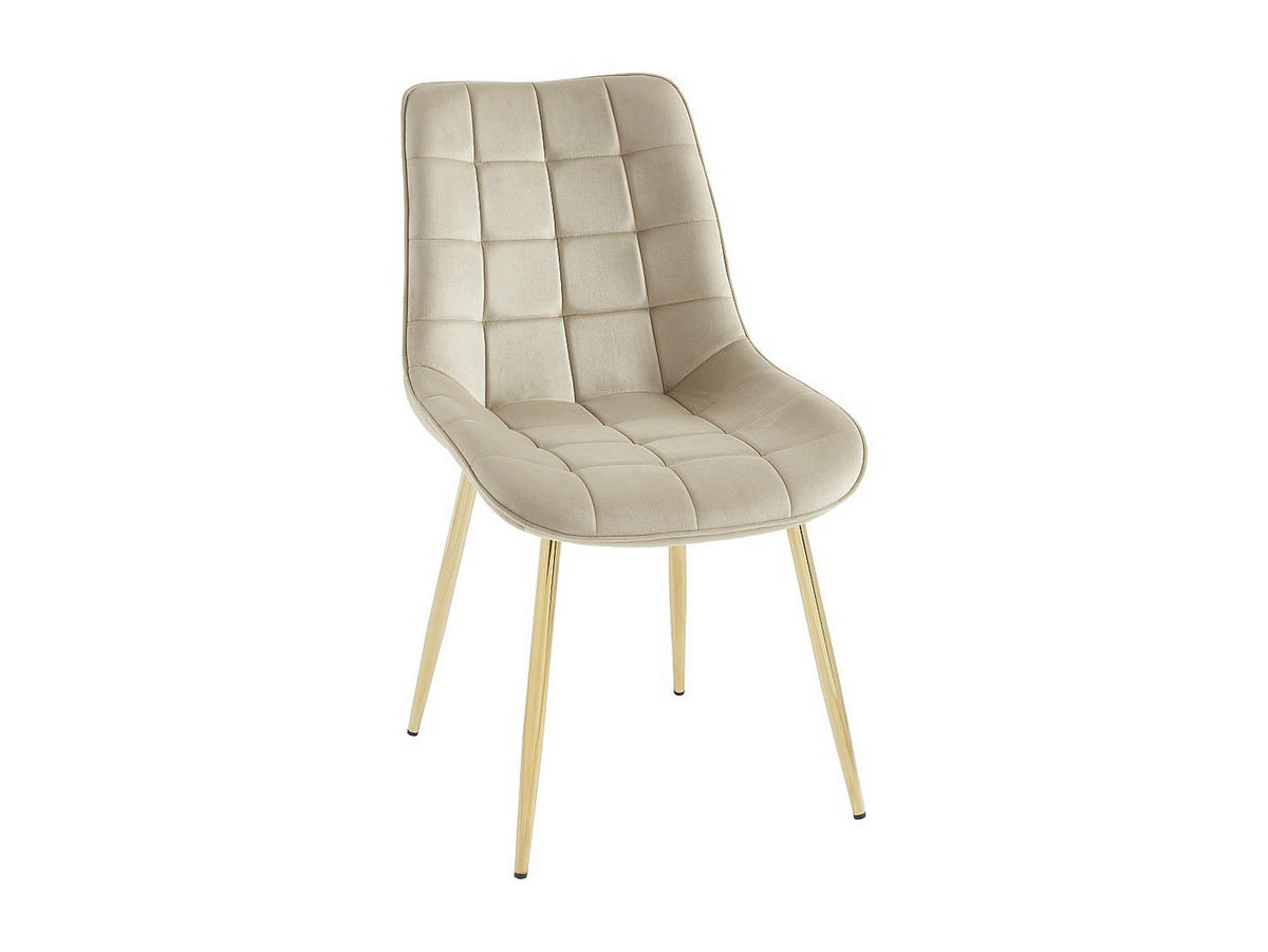 POLSTERSTUHL 2er-Set - Samt & goldfarbenes Metall - Beige - OLLUA - Beige, Textil (49.5/87/60cm) - Vente-Unique