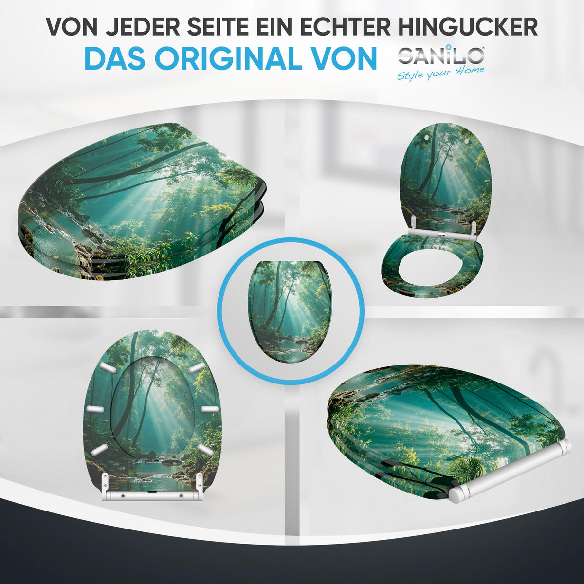 WC-SITZ mit Absenkautomatik & Top Fix Rainforest - Grün, Holzwerkstoff (37.7/5.5/48cm) - Sanilo