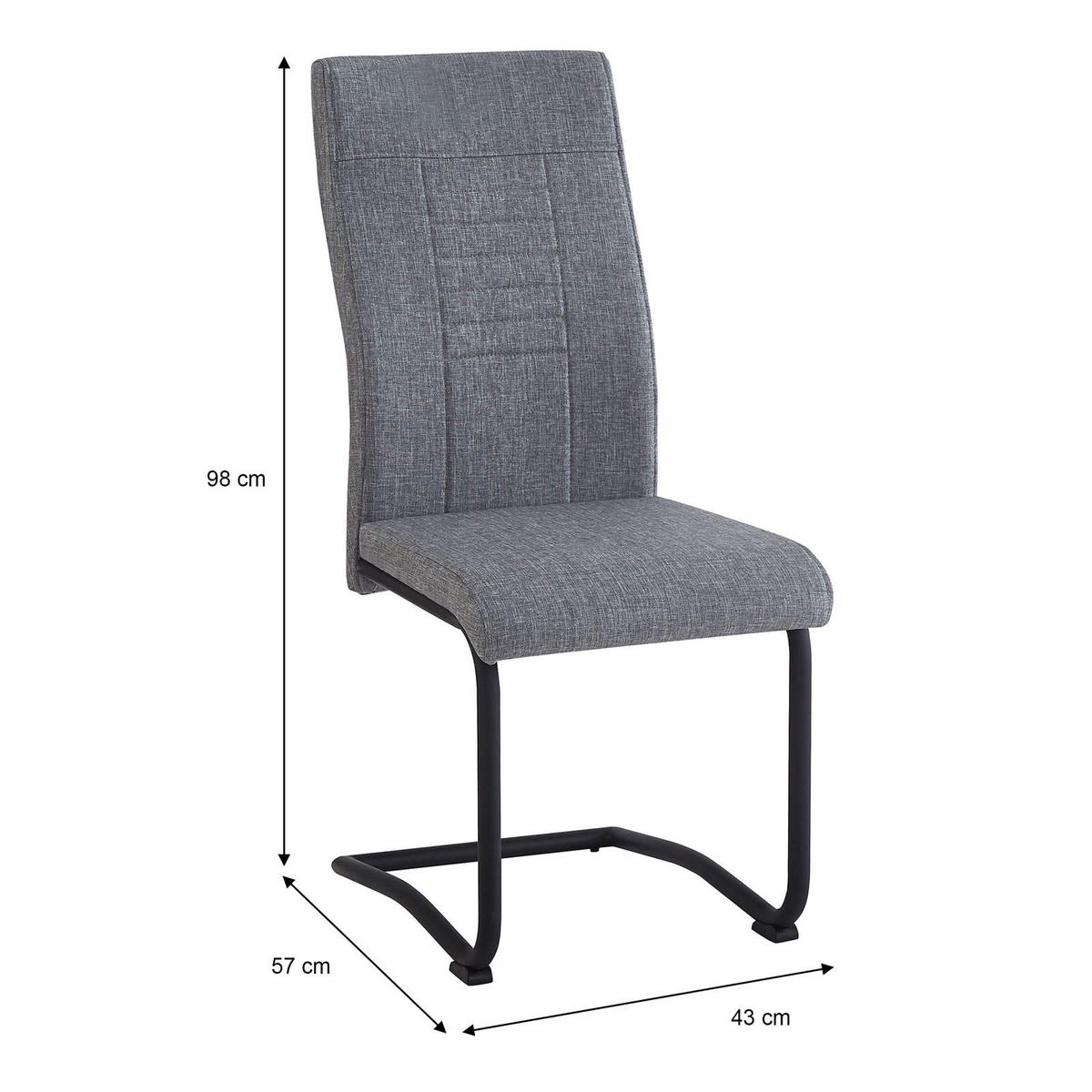 ESSZIMMERSTUHL ALBA 4ER-SET - Schwarz/Grau, Textil (43/98/60cm) - CARO-Möbel