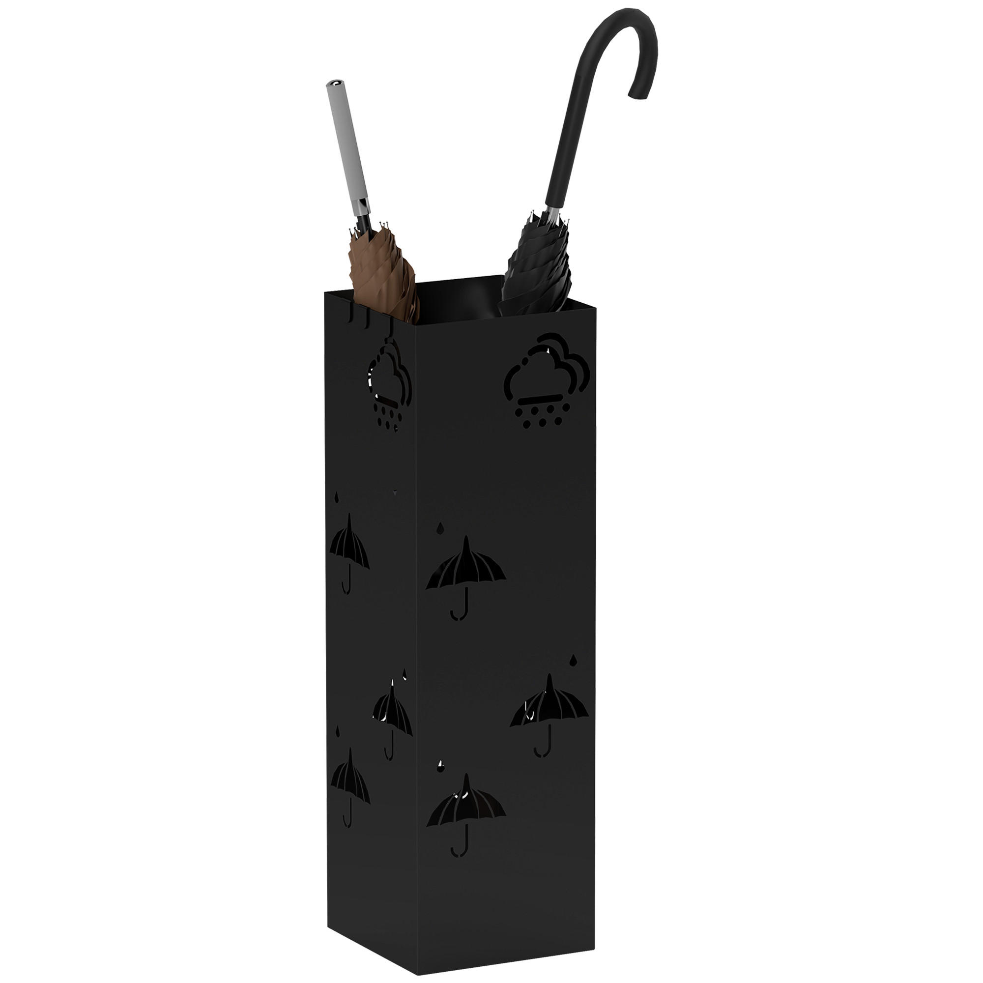 SCHIRMSTÄNDER mit 4 Haken, Stahl 15,5 x 15,5 x 49 cm Schwarz - Schwarz, Metall (15.5/49/15.5cm) - HOMCOM