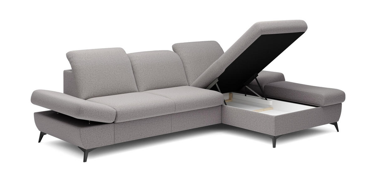 ECKSOFA FELICE R-S Grau Geflochtener Stoff mit Schlaffunktion - Grau, Holz (284/166cm) - MASSENO