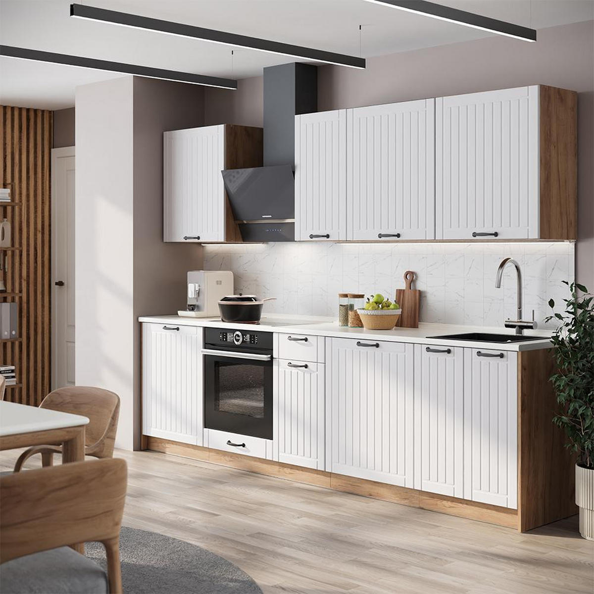 CHICINETĂ Fame-Line, Casă de țară albă/Stejar auriu, 280 cm, AP Marmură - stejar miere/alb, compozit lemnos (280/206.8/60cm) - Vicco