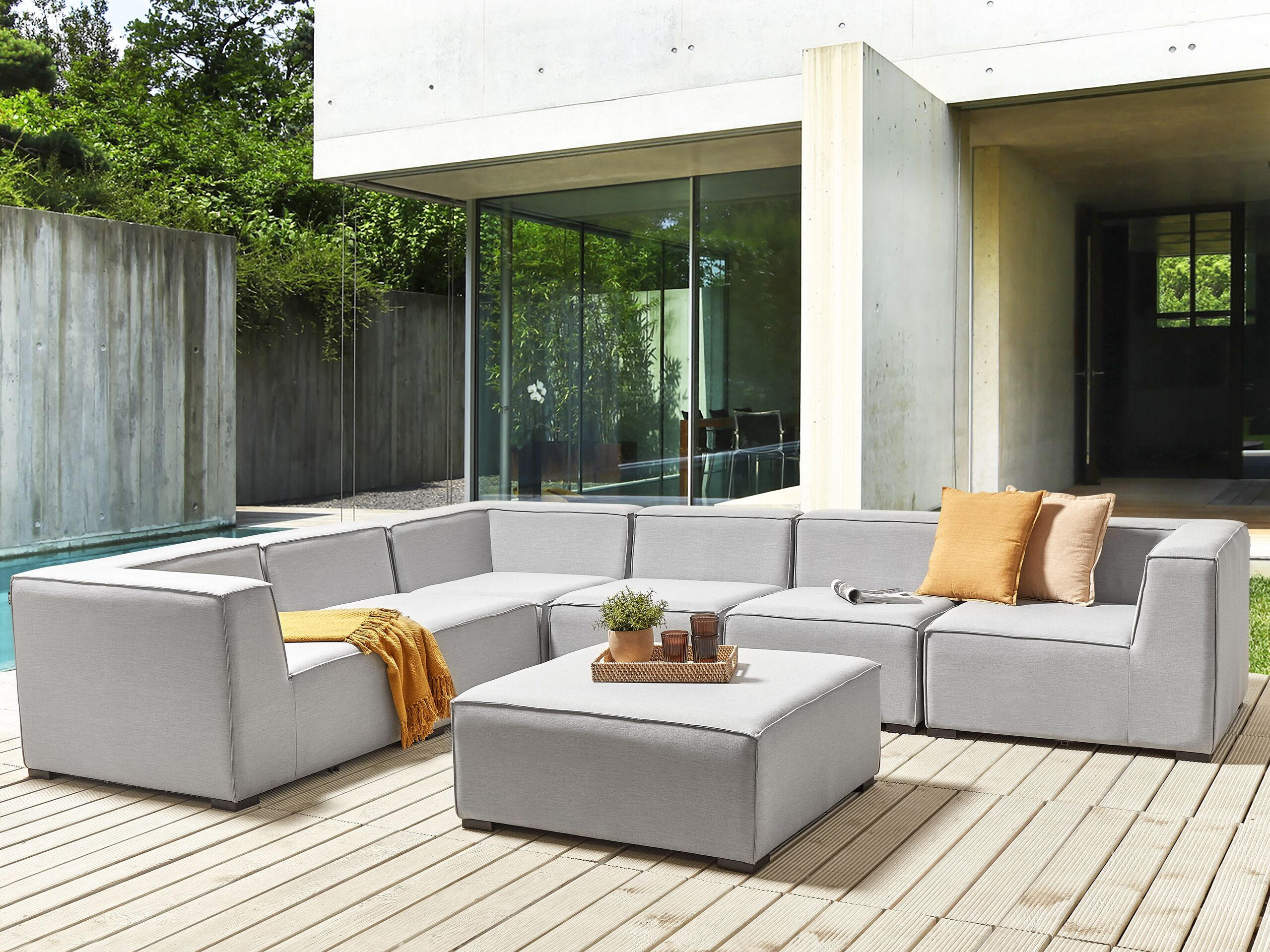 LOUNGE SET 7-Sitzer hellgrau linksseitig modular Arezzo - Hellgrau, Textil - Beliani