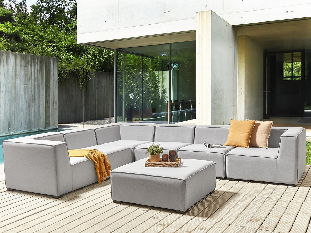 LOUNGE SET 7-Sitzer hellgrau linksseitig modular Arezzo - Hellgrau, Textil - Beliani