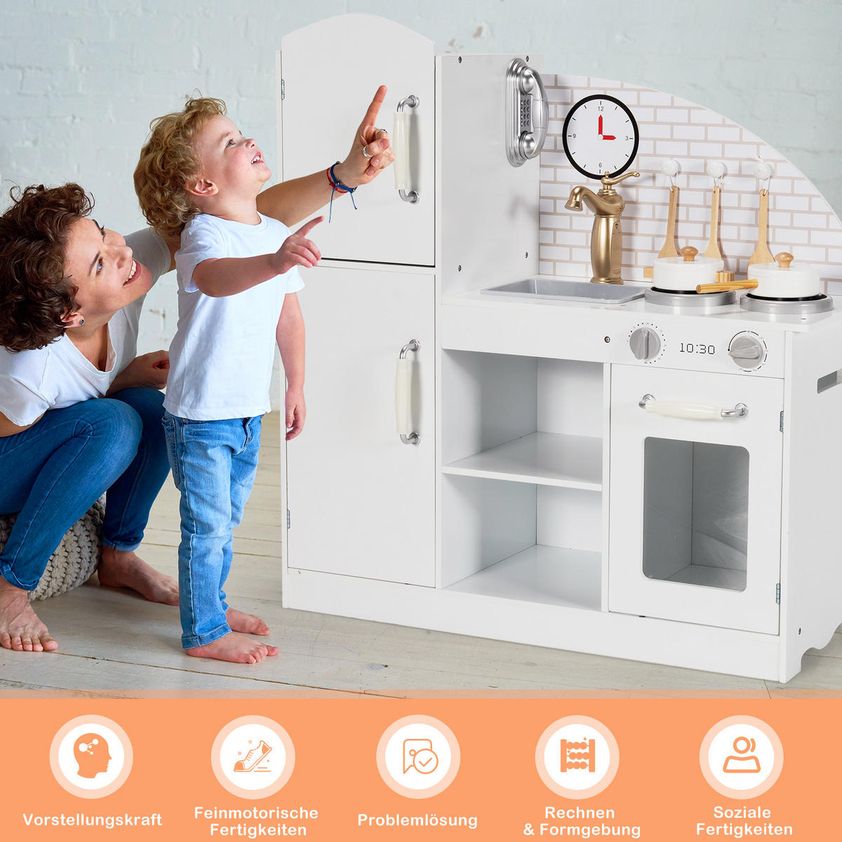 SPIELKÜCHE Kinder Weiß - Weiß, Holz (78/83/29cm) - COSTWAY