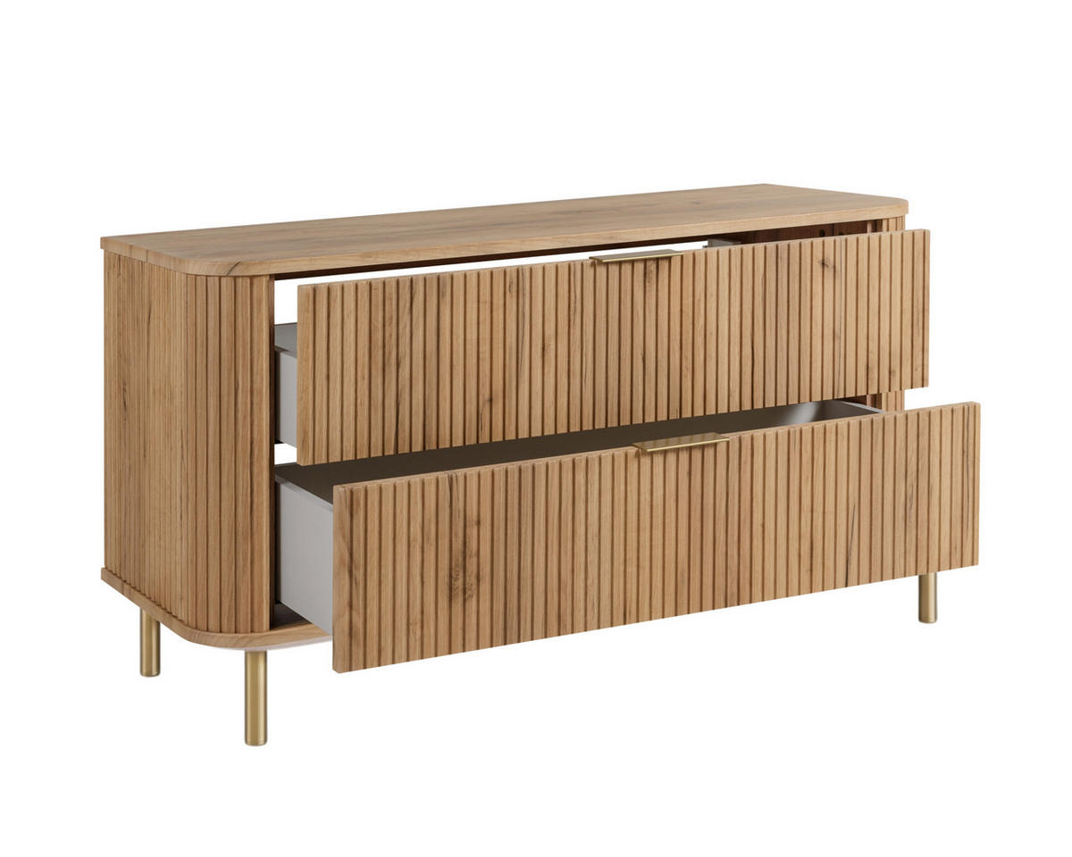 BADEZIMMERSCHRANK : Farbe Eiche Craft, Griff gold, Füße gold, 120 x 41,5 x 66,7 cm - Eichefarben/Goldfarben, Holzwerkstoff (120/66.7/41.5cm) - 3XE LIVING