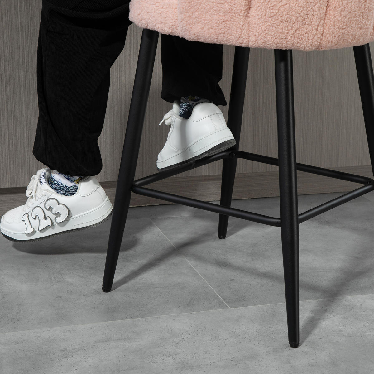 BARHOCKER 2er-Set DE-14780 gepolstert mit Boucle-Bezug & Fußstütze Rosa - Pink, Metall (52/93/53cm) - ComfortXL