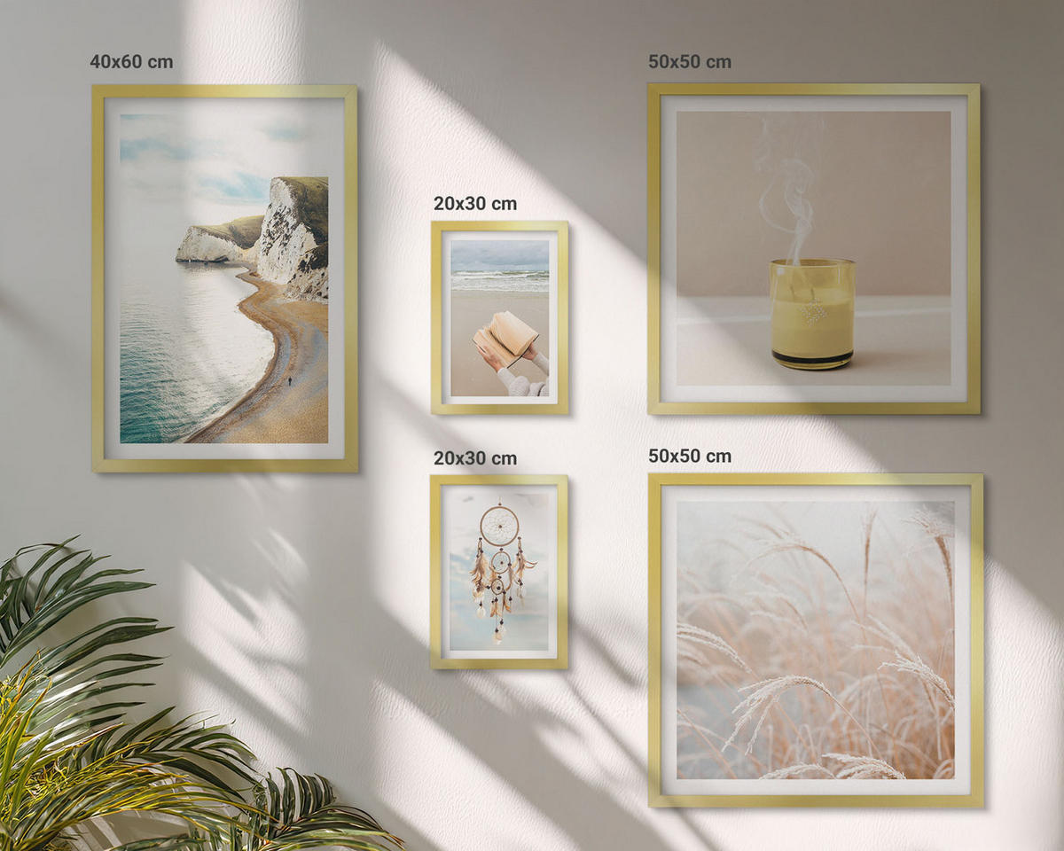 WANDBILDER 5er Set - 50x50 cm & 20x30 cm & 40x60 cm Goldrahmen - Charmante italienische Straßen und Blumen - Goldfarben, Kunststoff (40/60cm) - ArtPrintCave