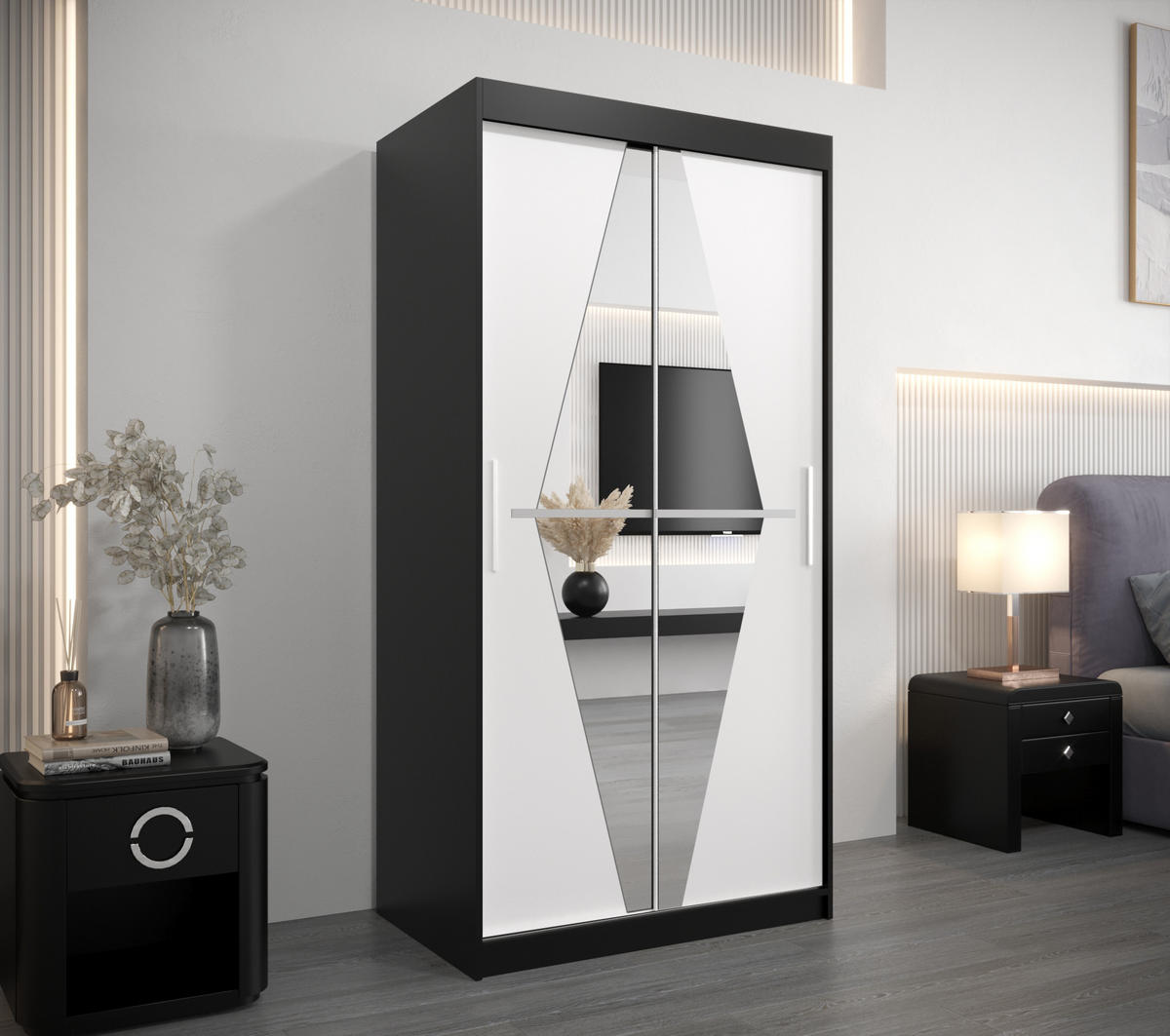 SCHWEBETÜRENSCHRANK 200/100/62 2-türig - Silberfarben/Schwarz, Holz/Kunststoff (100/200/62cm) - Abiks Möbel