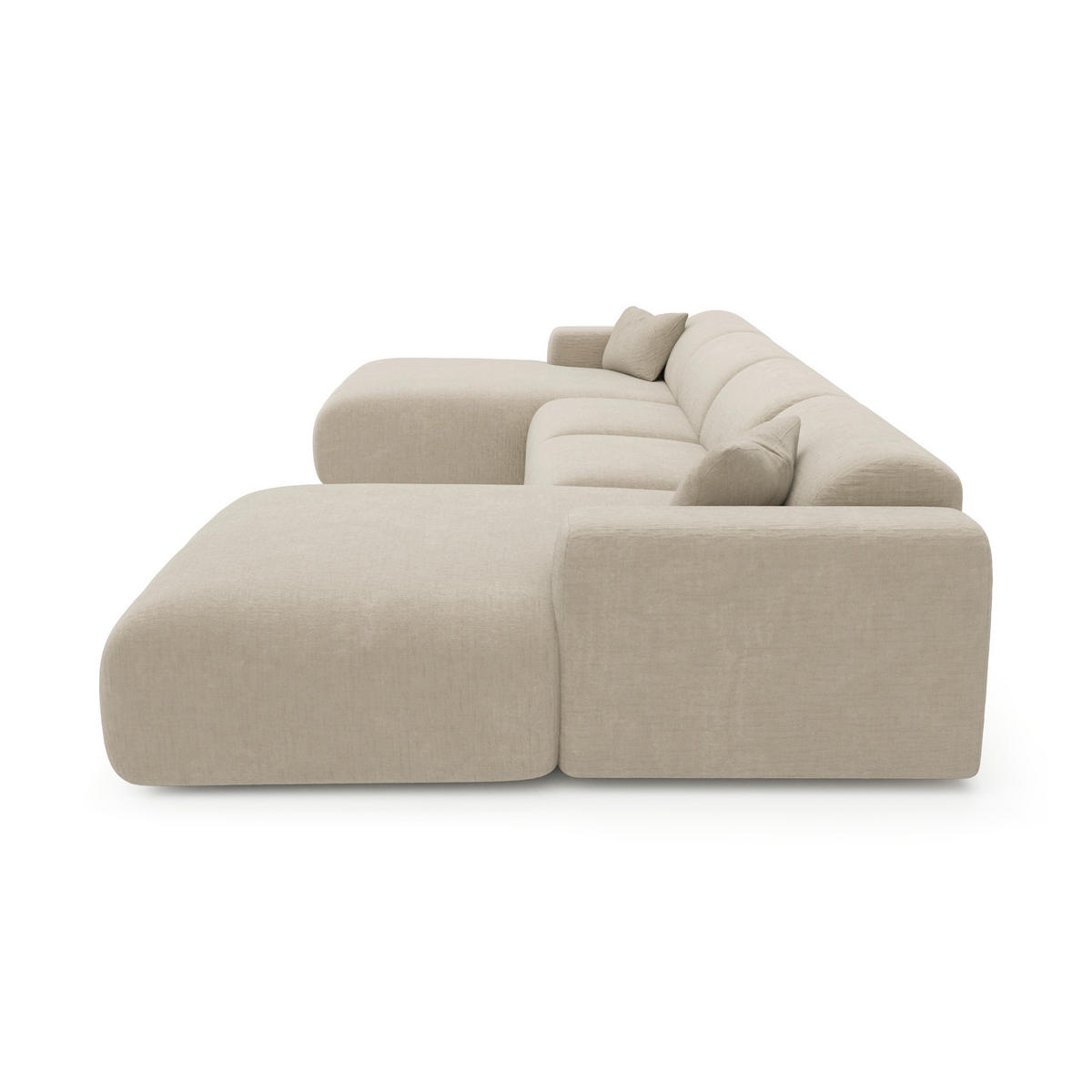 WOHNLANDSCHAFT Texturierter Samt Beige 356cm - Beige, Textil (356/73/166cm) - Sia Home