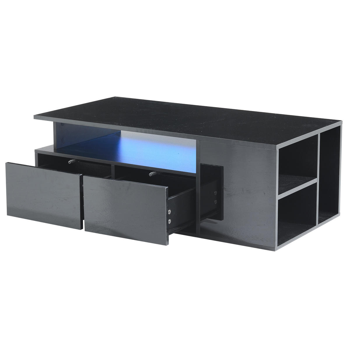 COUCHTISCH 100/50/35 cm in Schwarz mit LED-Beleuchtung und 2 Schubladen - Schwarz, Holzwerkstoff (100/50/35cm) - Flora Grace