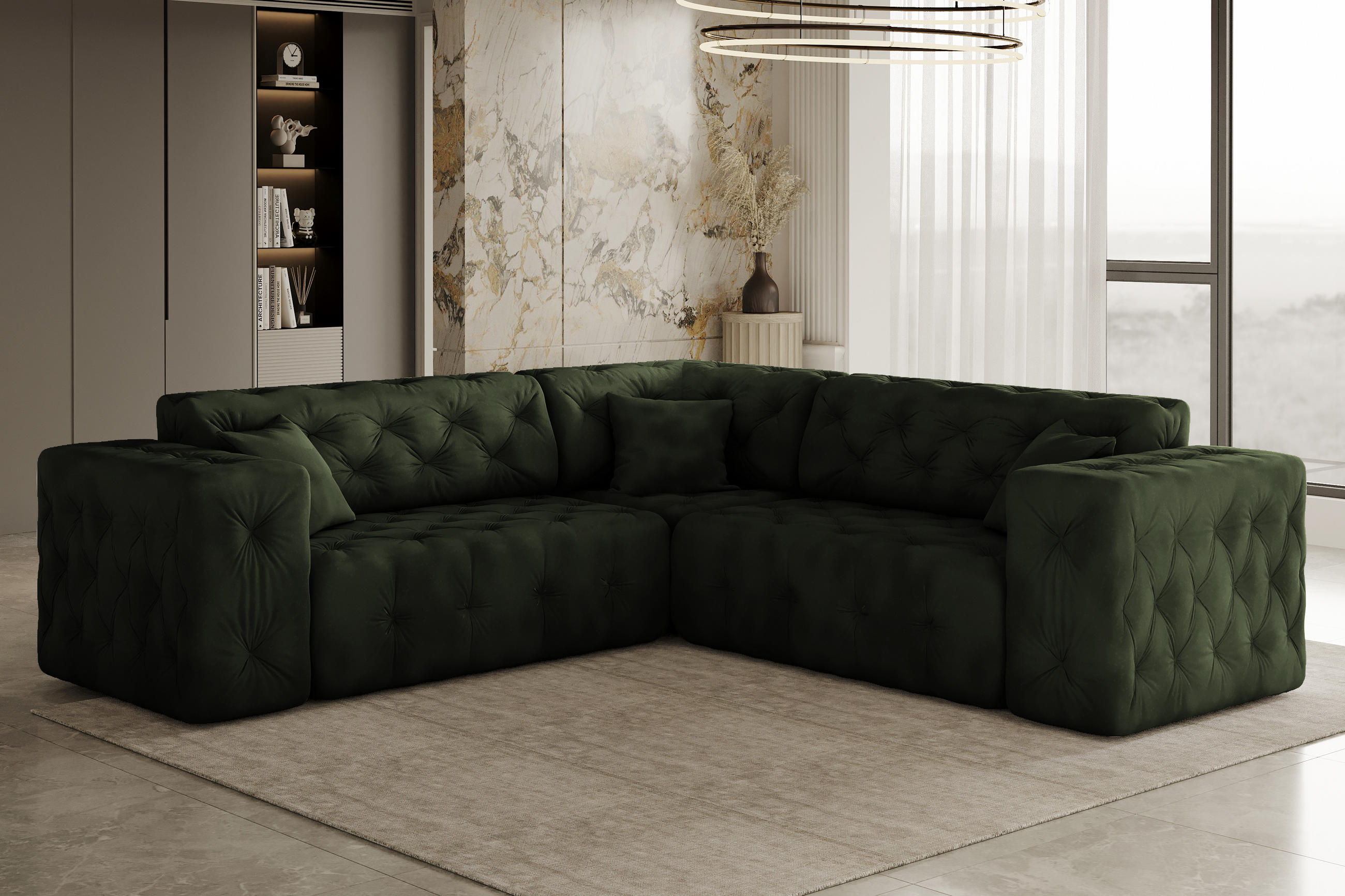 CORNER LUX, Gesteppt, Stoff Whisper, Grün - Grün, Holz/Textil (246/246cm) - Kaiser Möbel