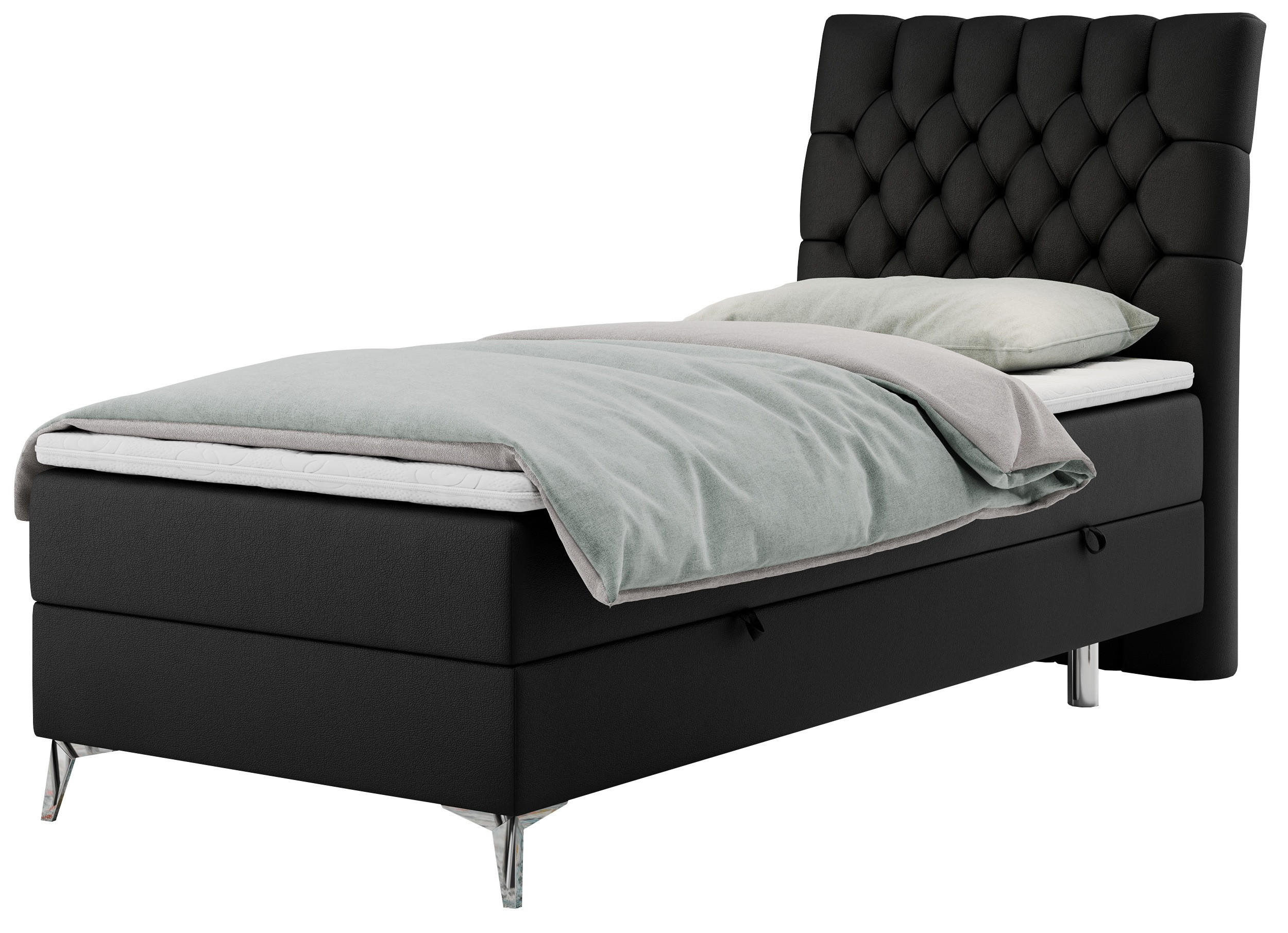 BOXBETT MILEN 90/200 Schwarz Kunstleder - H4 - Rechts Seite - Schwarz, Holz/Textil (90/200cm) - MKS