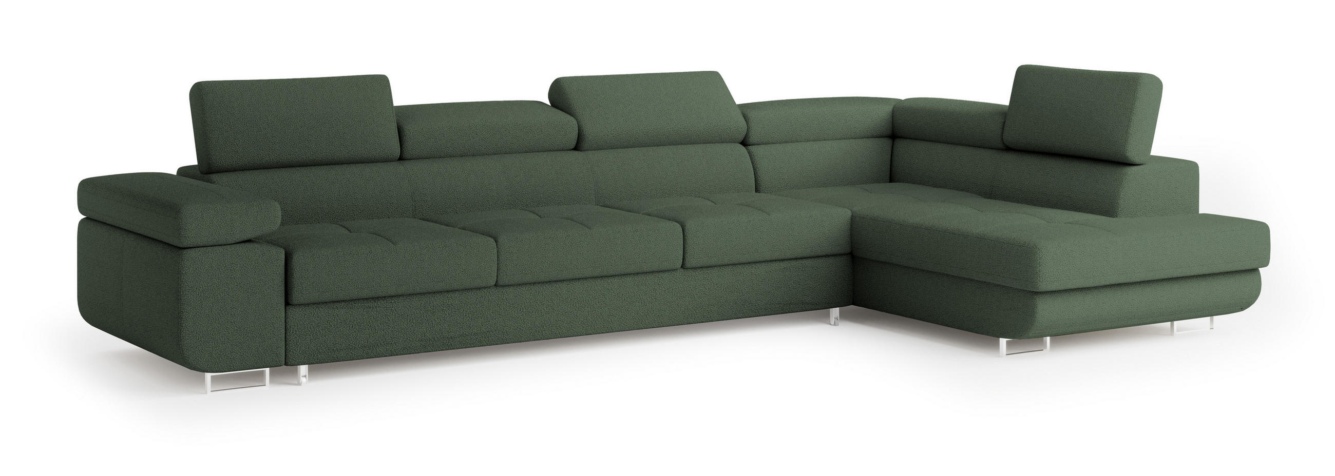 ROHOVÁ SEDAČKA VICENTE zelená barva - stříbrná/zelená barva, dřevo/kompozitní dřevo (346/202cm) - MASSENO