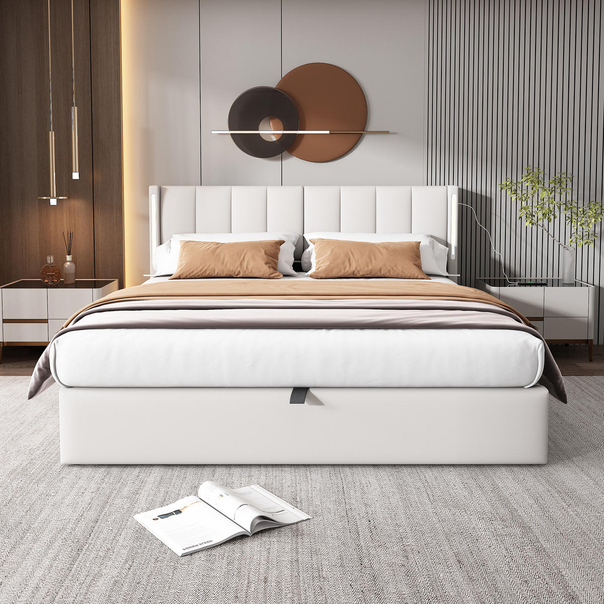 POLSTERBETT Weiß King Size 207/160/103 cm - Weiß, Holzwerkstoff/Metall - Urban Meuble