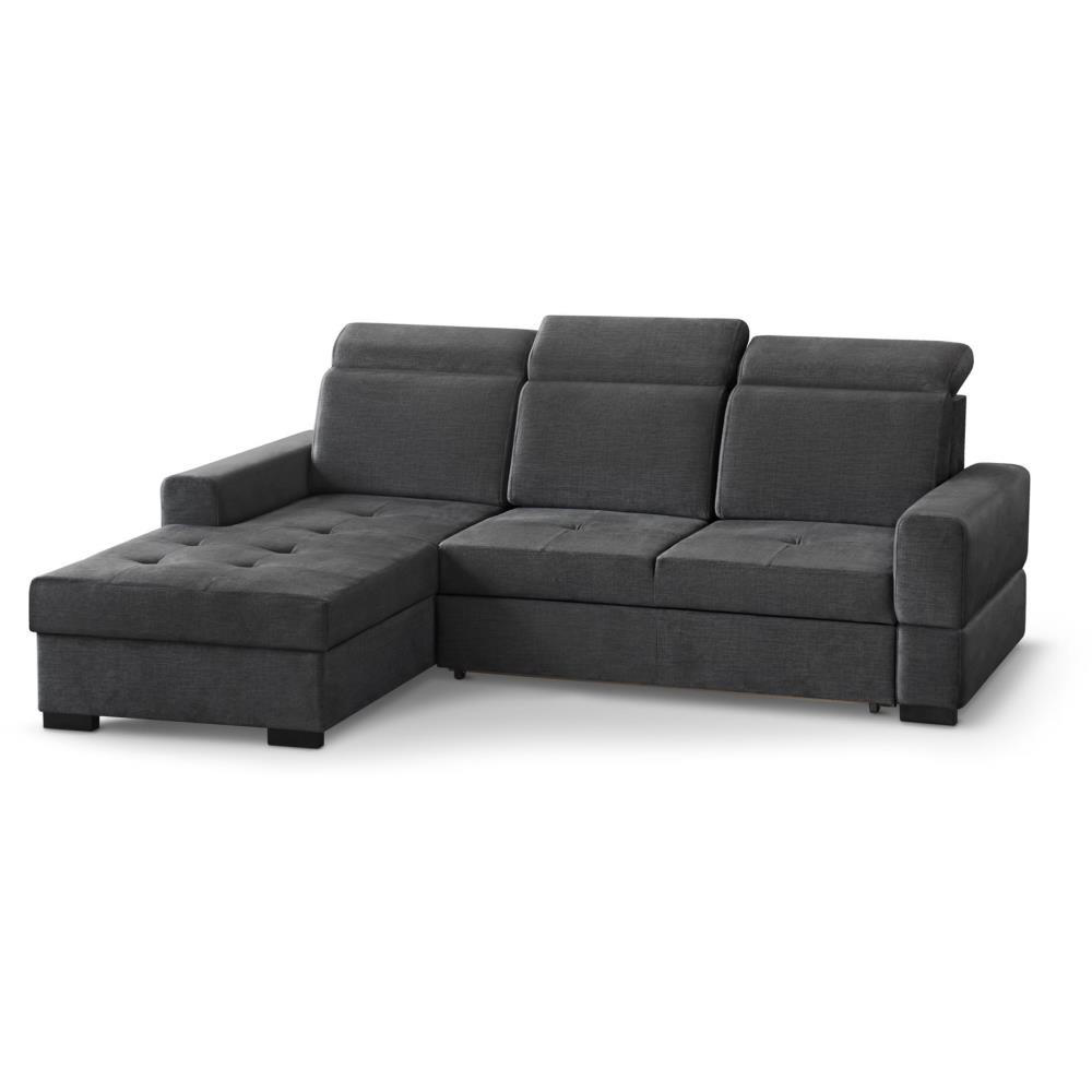 ECKSCHLAFSOFA Alex Mini dunkelgrau links - Dunkelgrau/Schwarz, Textil (245/185cm) - Beautysofa