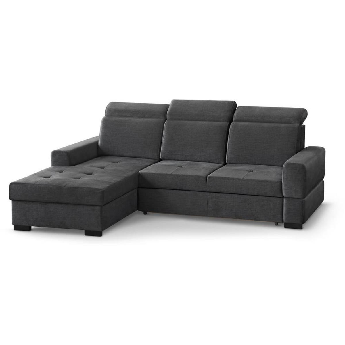 ECKSCHLAFSOFA Alex Mini dunkelgrau links - Dunkelgrau/Schwarz, Textil (245/185cm) - Beautysofa