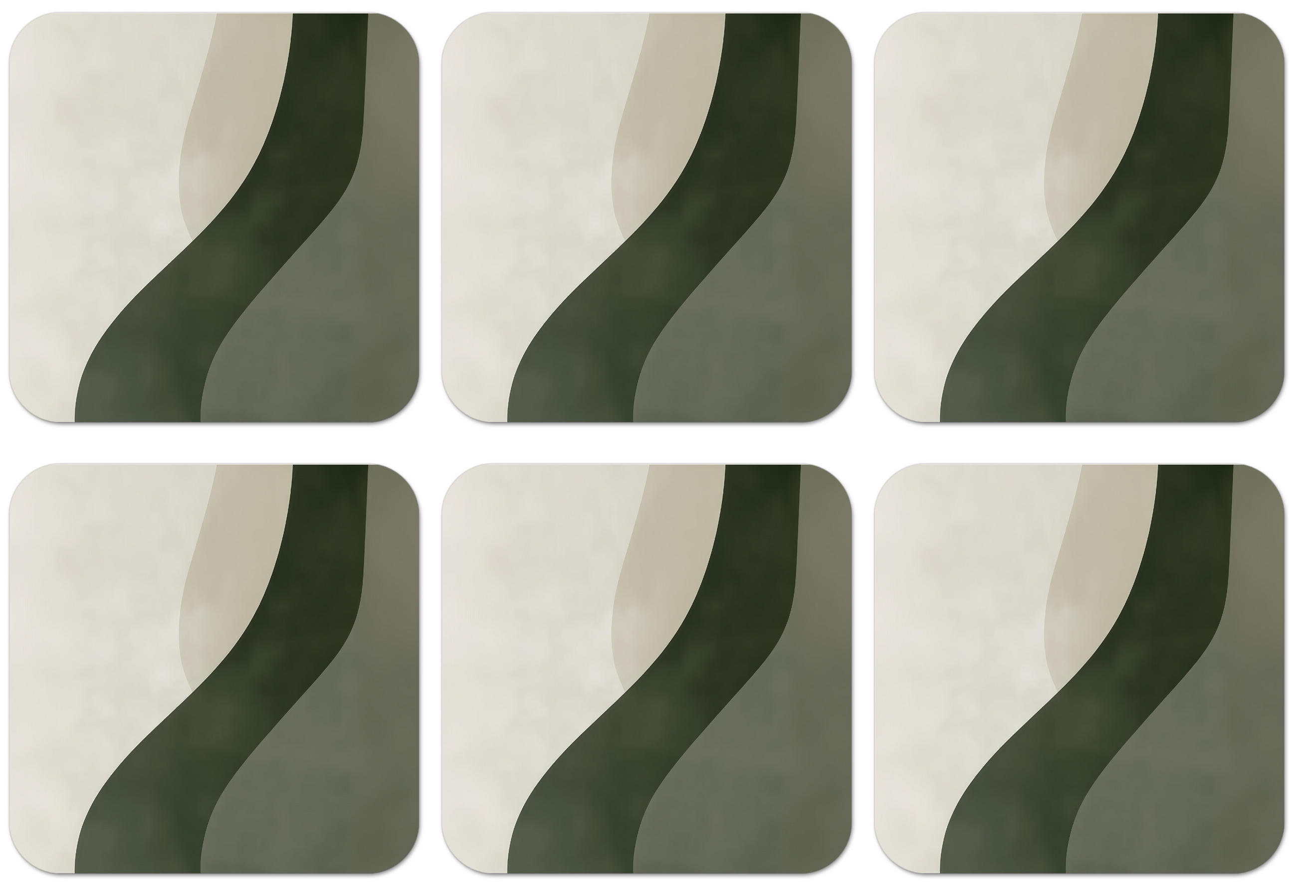 MuchoWow SADA 6 PODTÁCKŮ POD SKLENIČKY Japonsko - Zelená - Abstraktní - Moderní 10x10 cm