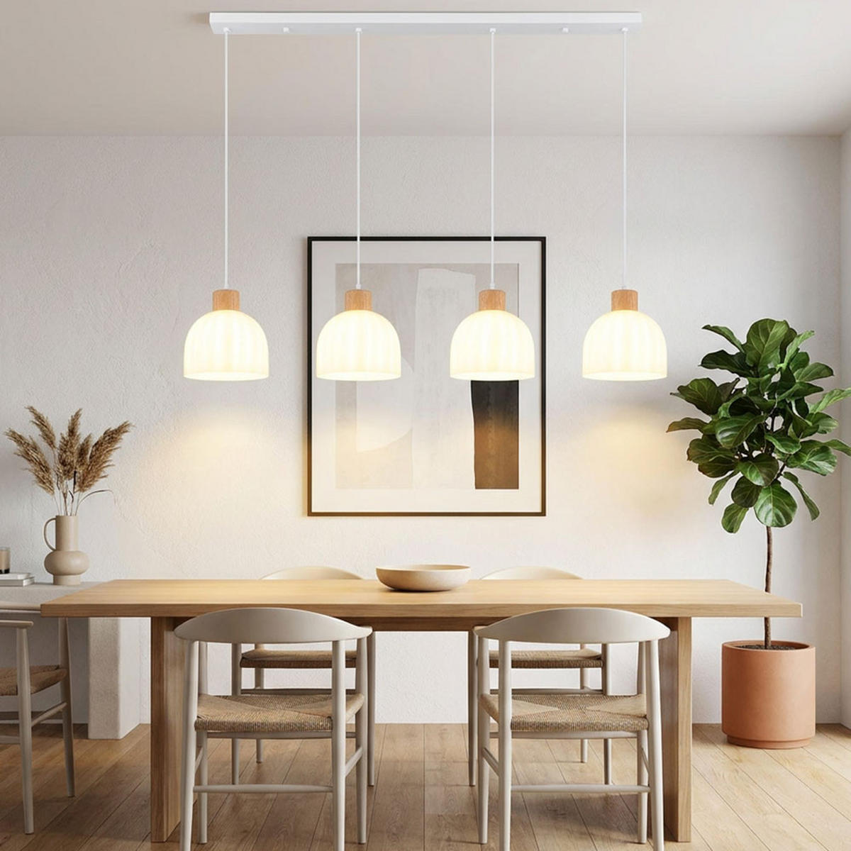 LED PENDELLEUCHTE SWANSON Metall, Glas, Weiß, höhenkürzbar - Weiß, Holz (113/20/120cm) - Globo Lighting