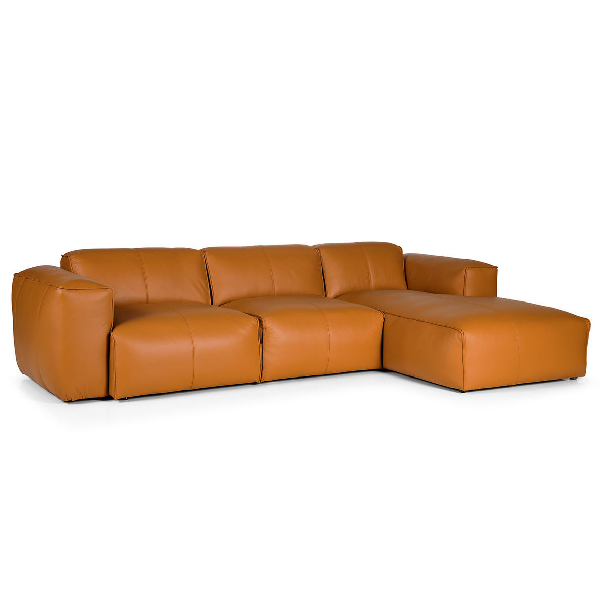 3-SITZER ECKSOFA mit Longchair - Cognac/Schwarz, Leder (284/173cm) - home24