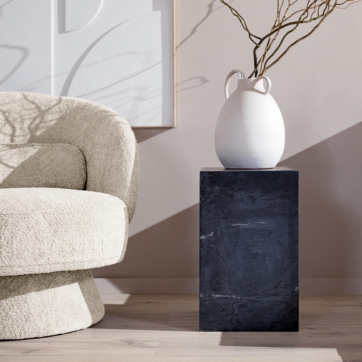 BEISTELLTISCH - Marmor - Schwarz, Stein (30/30/48cm) - home24