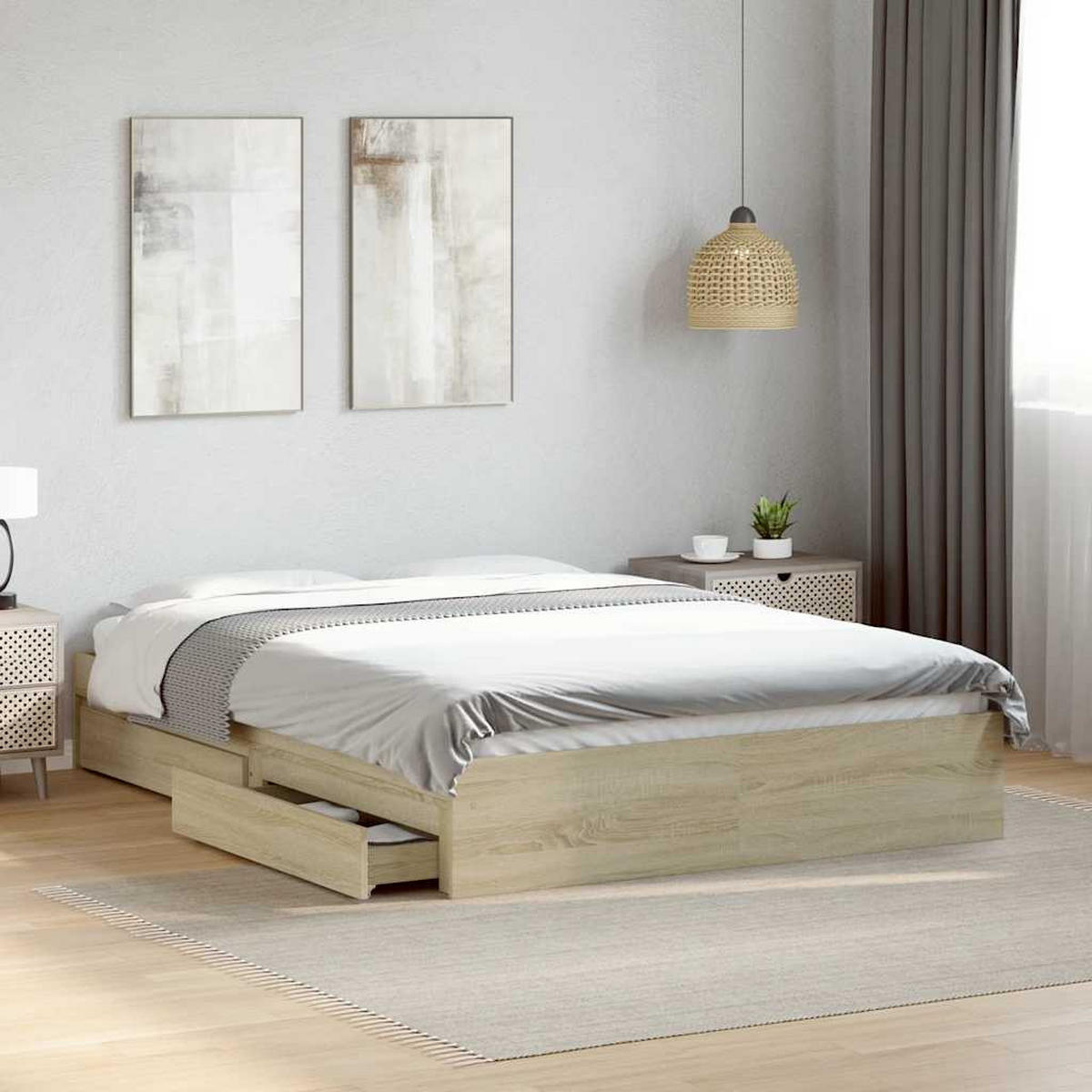 BETTGESTELL Mit Schubladen Sonoma-Eiche 120/200Cm Holzwerkstoff - Braun, Holzwerkstoff (120/200cm) - vidaXL
