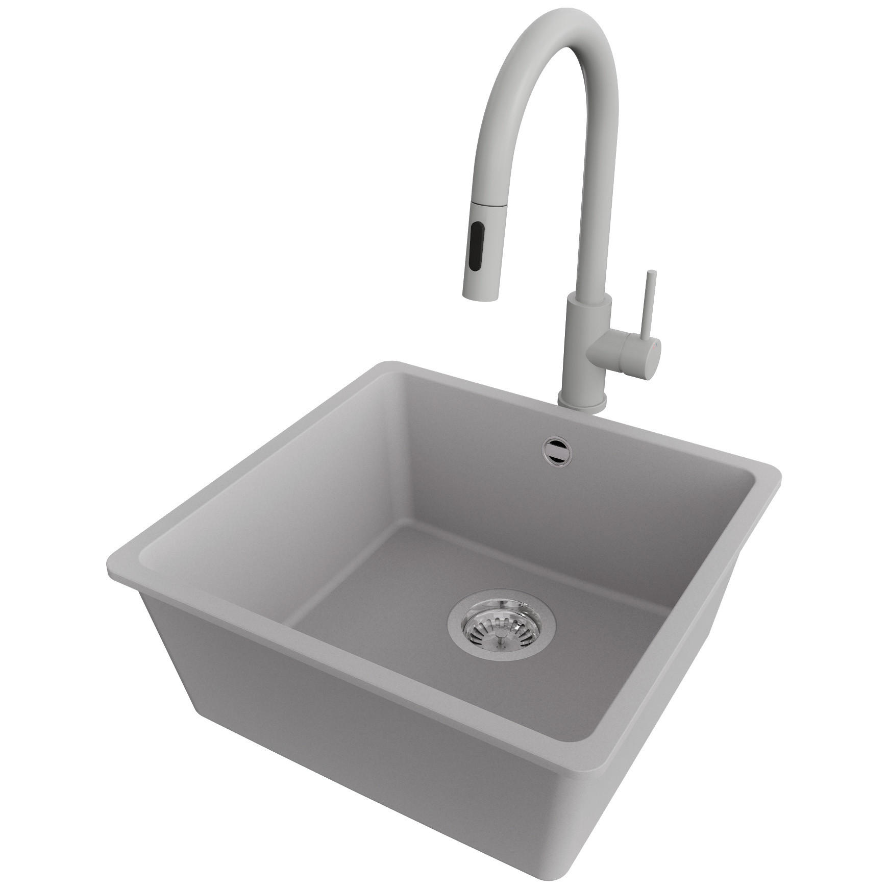 GRANITSPÜLE Venedig Slim Easy, 2-er set Grau 46/44 cm 1 Becken + Küchenarmatur 40/20 cm + Ablauf-Set ab 50er Unterschrank - Chromfarben/Grau, Kunststoff (46/20/44cm) - Primagran