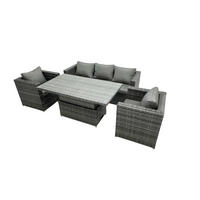GARTENMÖBEL SET PE Polyrattan 5-Sitzer Grau - Dunkelgrau/Grau, Glas/Kunststoff - Fimous