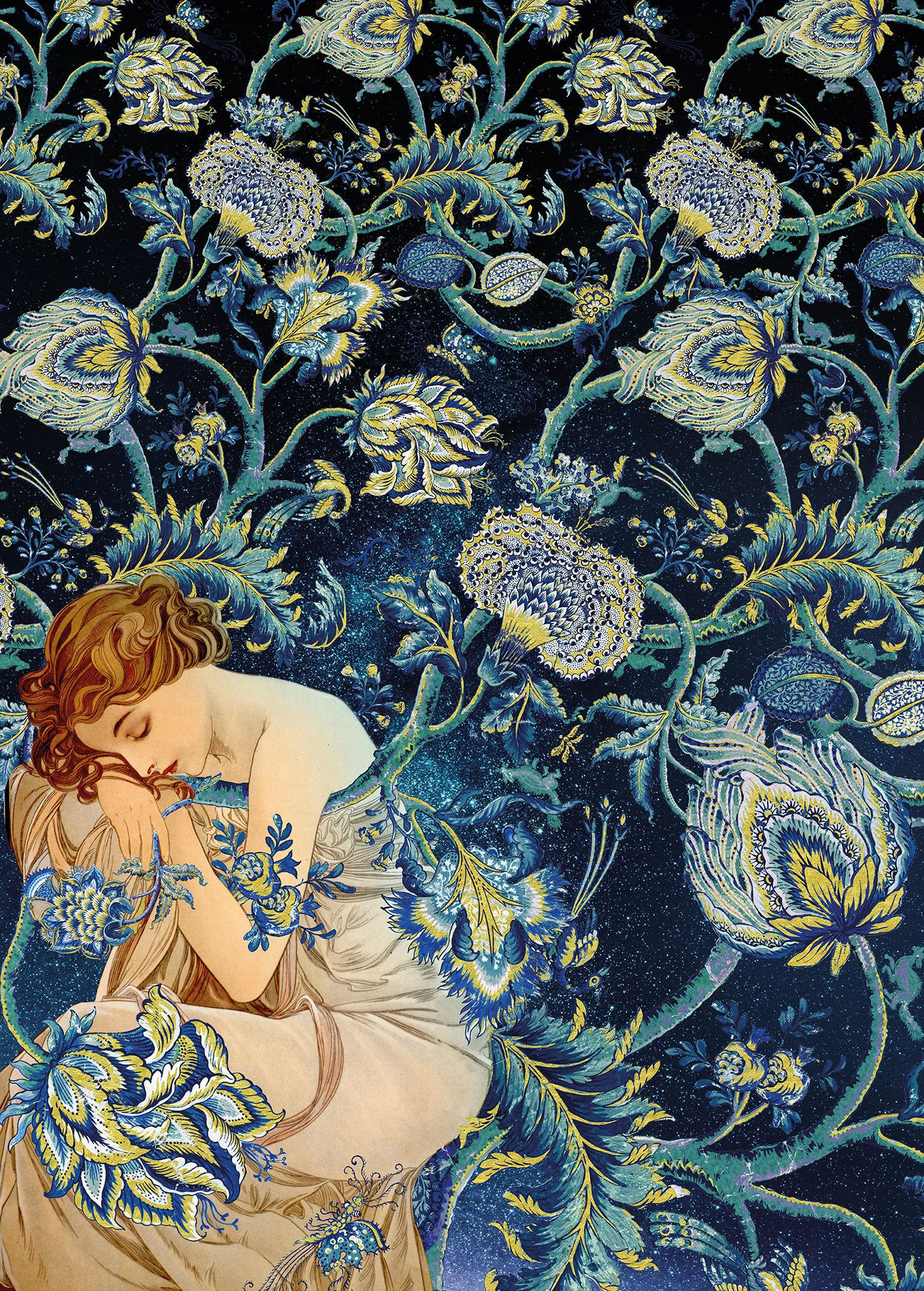 FOTOTAPETE Jugendstil 200 x 280 cm - Blau, Papier (200/280cm) - Sanders & Sanders