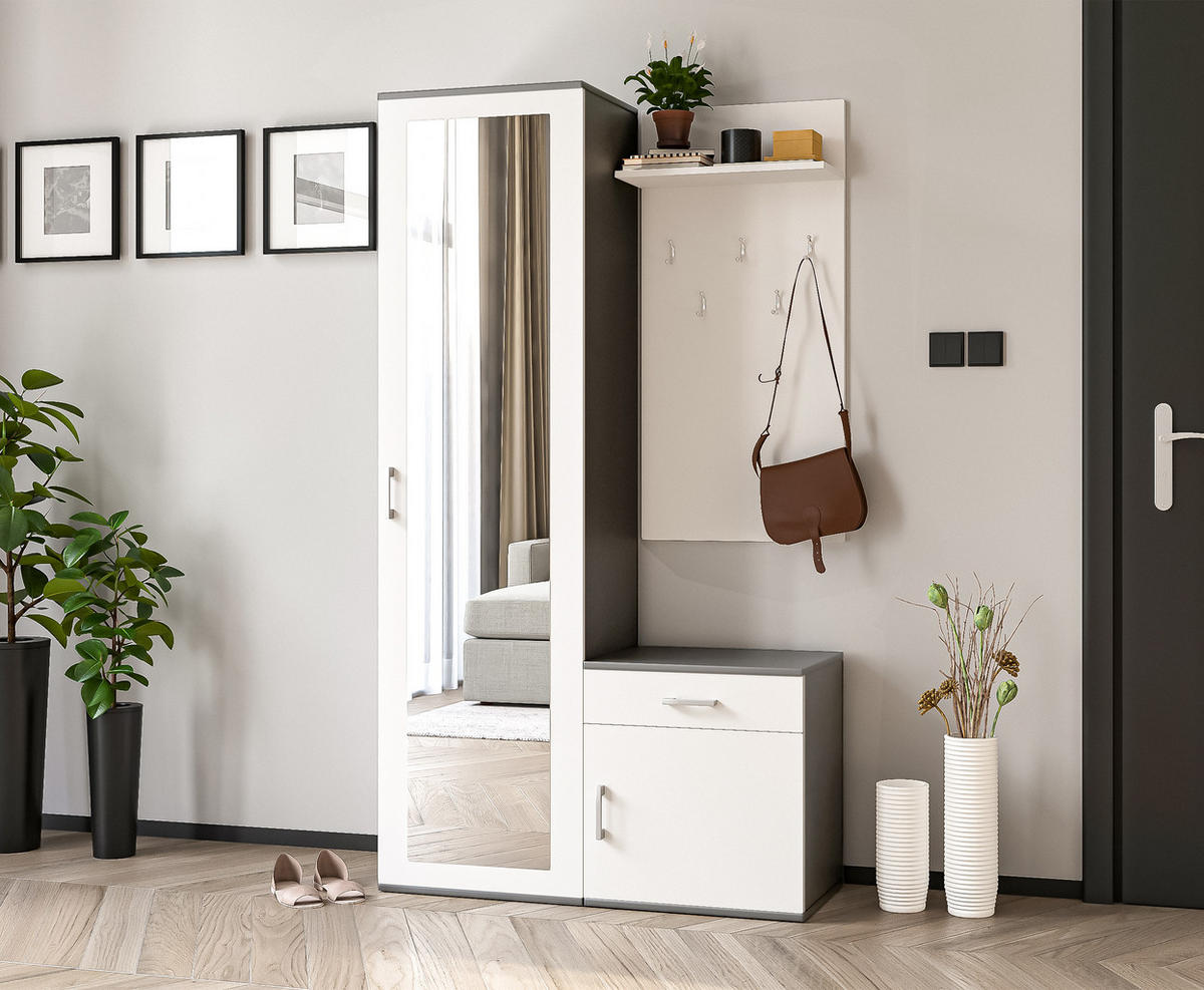 GARDEROBENSCHRANK Magnola Grau Weiß 100/180,5/35 cm – Modern, mit Spiegel und viel Stauraum - Weiß/Grau, Holzwerkstoff/Kunststoff (100/180.5/35cm) - AX Living