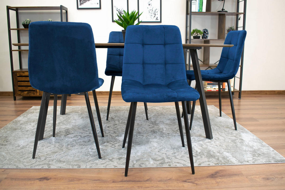 STUHL CETARA 2-er Set, Blau, mit Samtstoff gepolstert - Blau, Textil/Metall (45/87/51cm) - Komodee