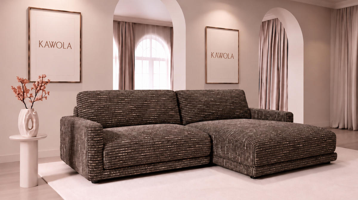 ECKSOFA MARLIN Braun Flachgewebe - Dunkelbraun/Schwarz, Kunststoff/Textil (262/168cm) - KAWOLA