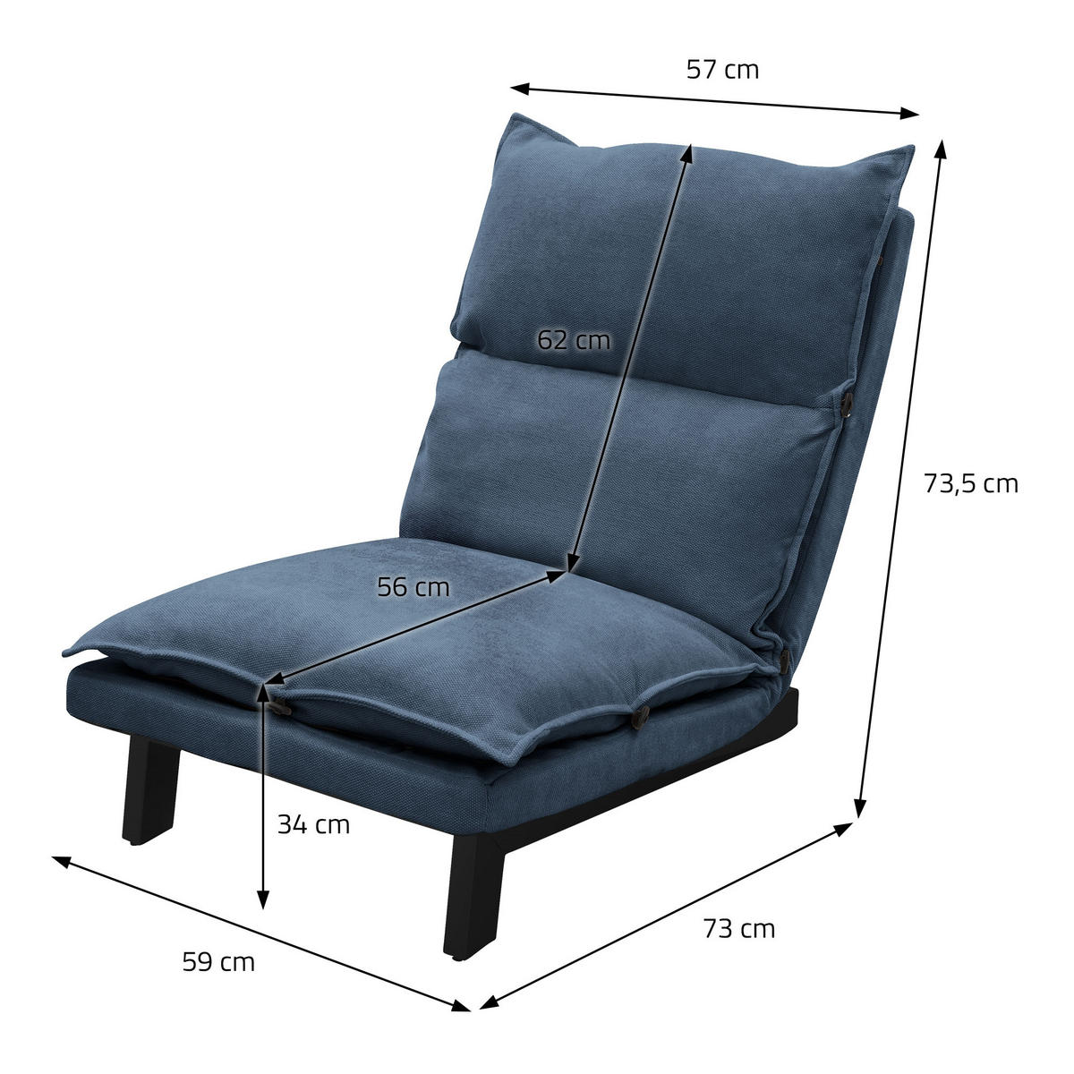 BODENSTUHL Blau - Blau/Schwarz, Textil/Metall (59/73.5/96cm) - ML-DESIGN