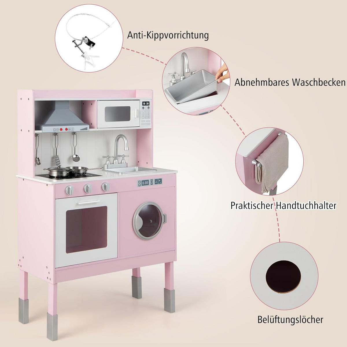 KINDERKÜCHE Pink - Pink, Kunststoff (29/101/71cm) - COSTWAY