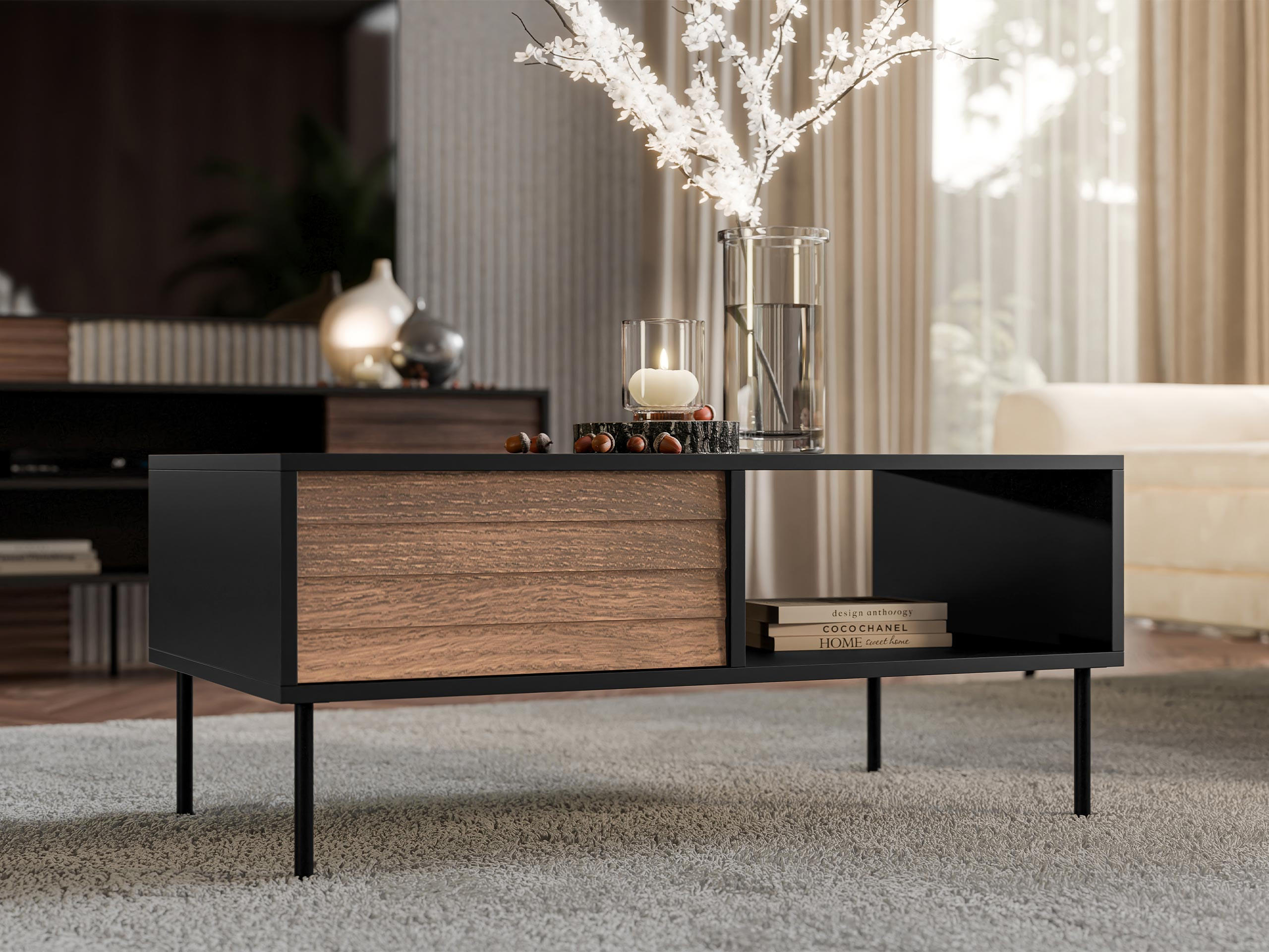 COUCHTISCH Cortina - Schwarz/Braun, Holzwerkstoff/Metall (55/100/45cm) - MIRJAN24