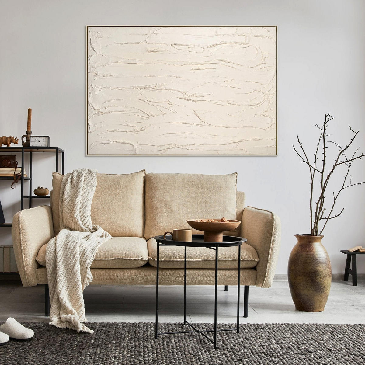 GEMÄLDE Schleier II Schattenfugenrahmen Beige 140x100 cm - Beige, Holz (140/100cm) - YS-art gallery