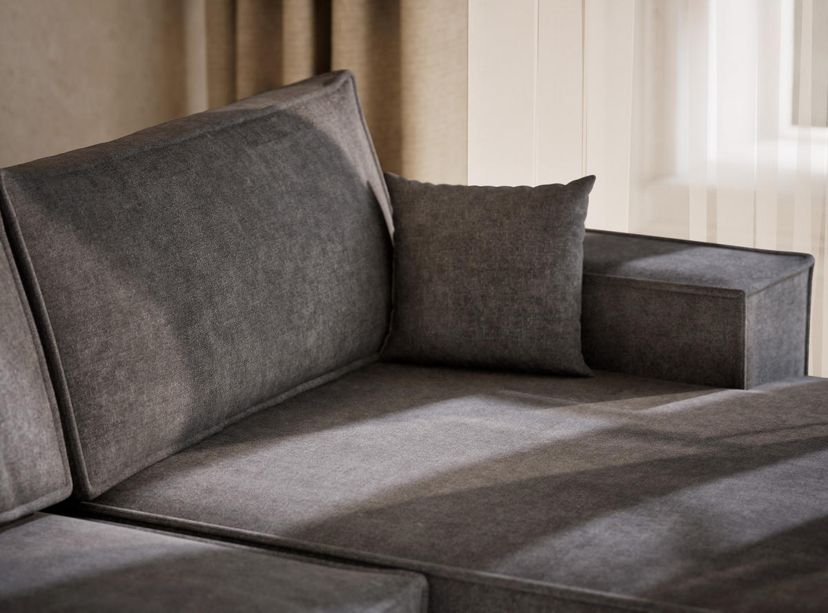 WOHNLANDSCHAFT Kyoto Grau Webstoff - Schwarz/Grau, Holz/Holzwerkstoff (398/70/148cm) - Maison de Reve