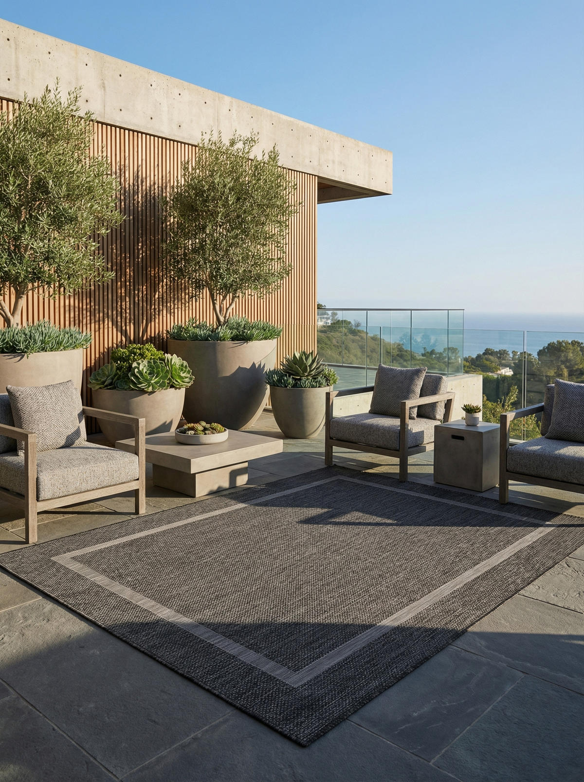 TEPPICH Outdoor Flachgewebe Uni-Design Polypropylen Balkon Schwarz Läufer 60x100 - Grau, Textil (60/100cm) - KADIMA DESIGN