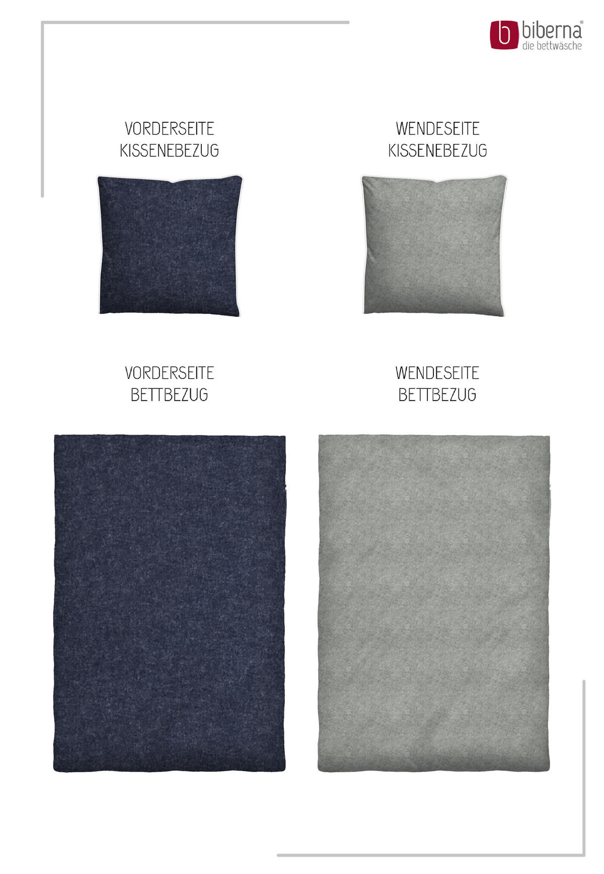 BETTWÄSCHE-GARNITUR Biber Melange UNI marine, 155x200 cm + 80x80 cm - Dunkelblau, Textil (155/200cm) - biberna