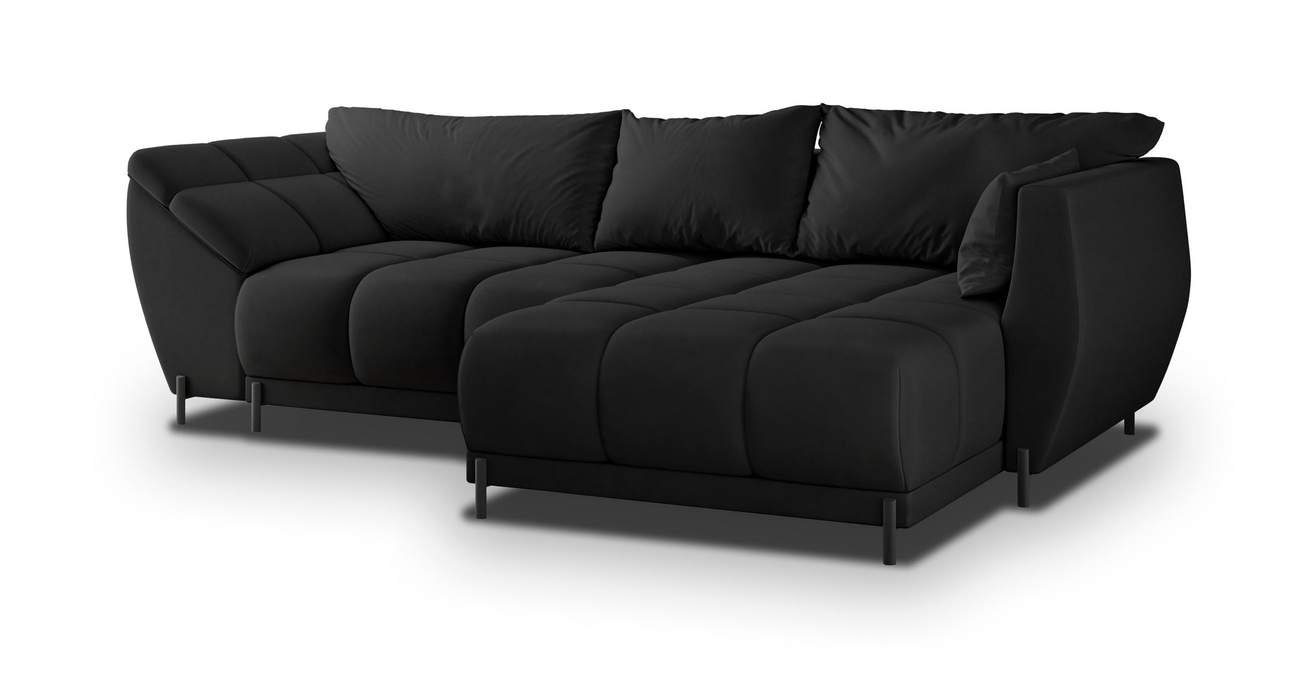 ECKSOFA VESTANO R-S Schwarz Velours-Stoff mit Schlaffunktion - Schwarz, Holz (287/182cm) - MASSENO