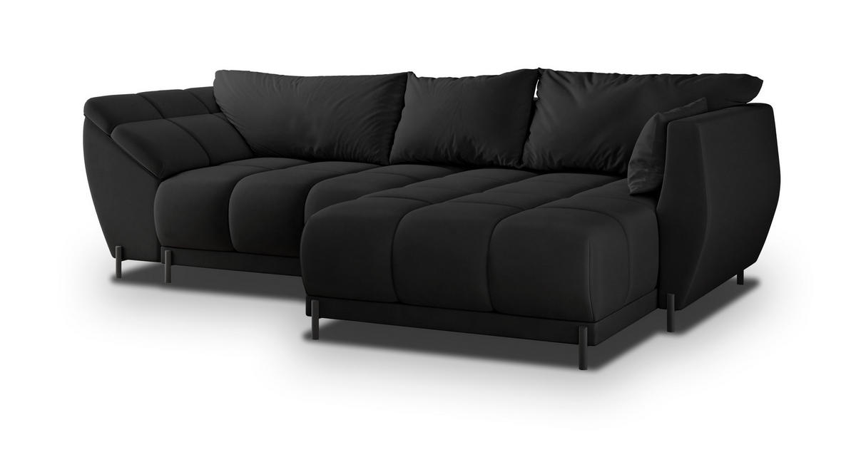 ECKSOFA VESTANO R-S Schwarz Velours-Stoff mit Schlaffunktion - Schwarz, Holz (287/182cm) - MASSENO