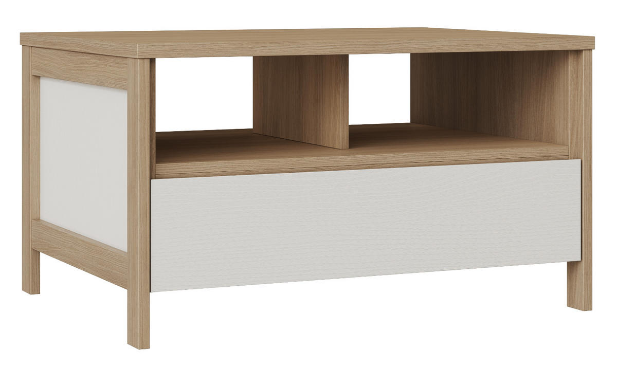 COUCHTISCH in weiß und Eiche Beistelltisch skandinavisch 80 x 60 cm, Soft-Close Finnes - Eichefarben/Weiß, Holzwerkstoff (60/80/46cm) - Furn.Design