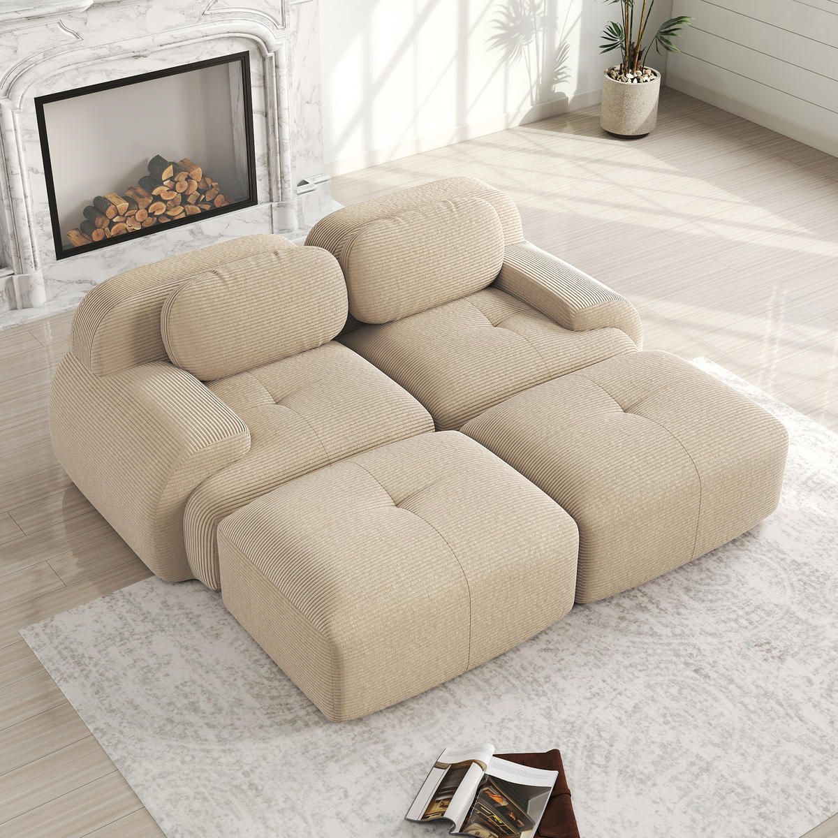 2-SITZER SOFA Cord Beige mit rutschfester Unterseite - Beige, Textil (208/75/178cm) - WISHDOR