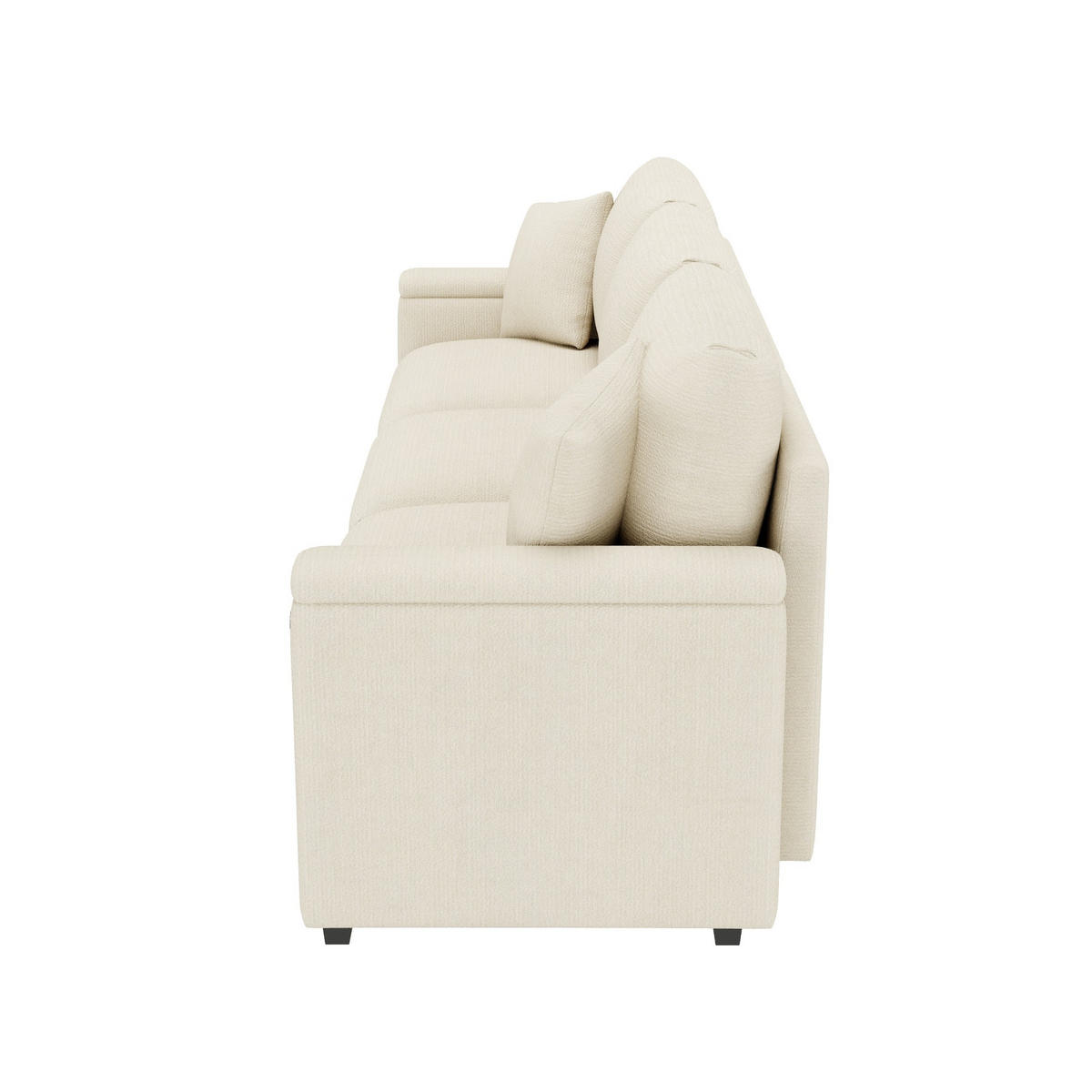 POHOVKA z chenillu, 242/80/88 cm béžová, 3-miestna s USB, stolíkom a úložným priestorom - béžová, textil (80/88/242cm) - BEAOK