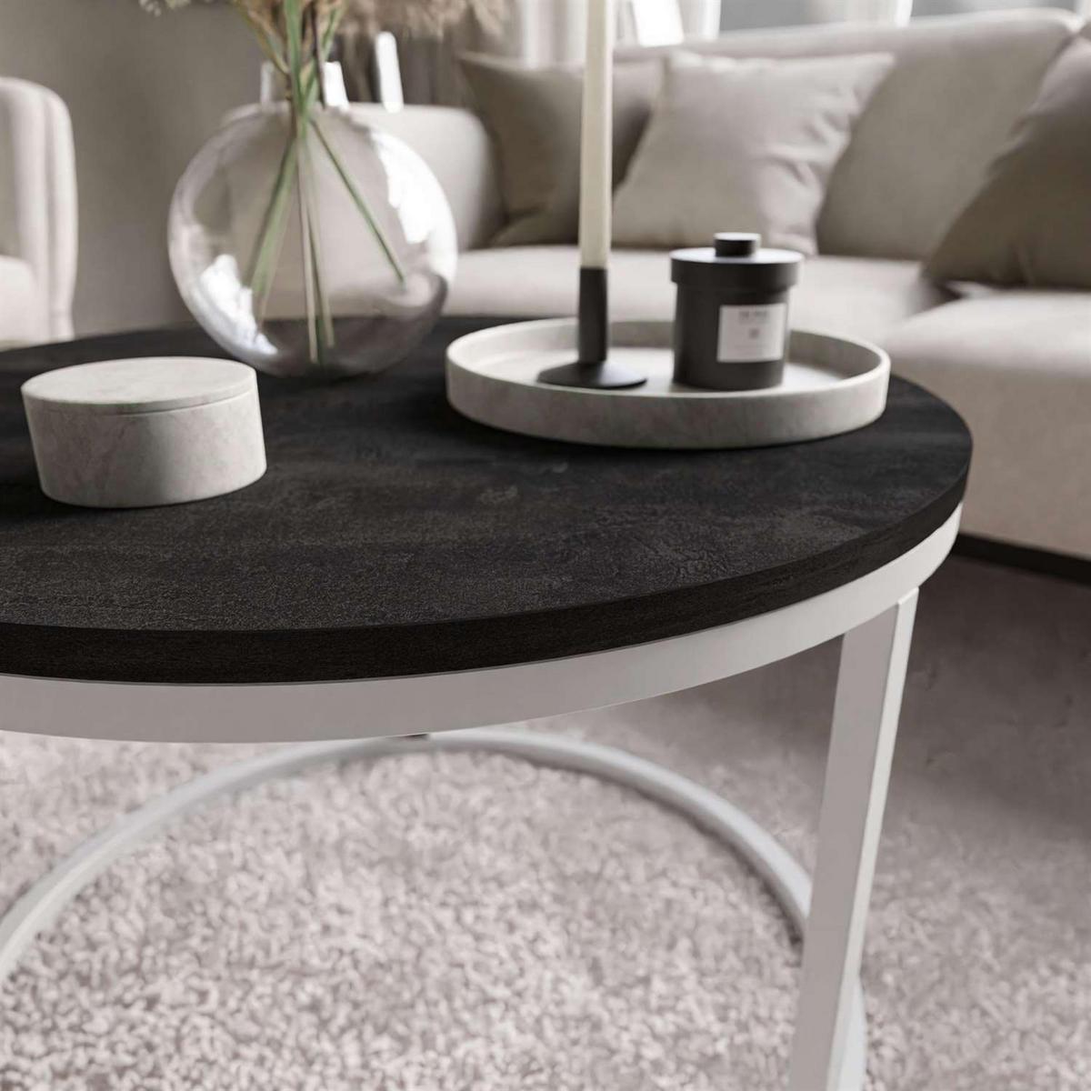 COUCHTISCH CIRI dunkler Beton - Weiß, Holzwerkstoff (60/60/42cm) - Lookway